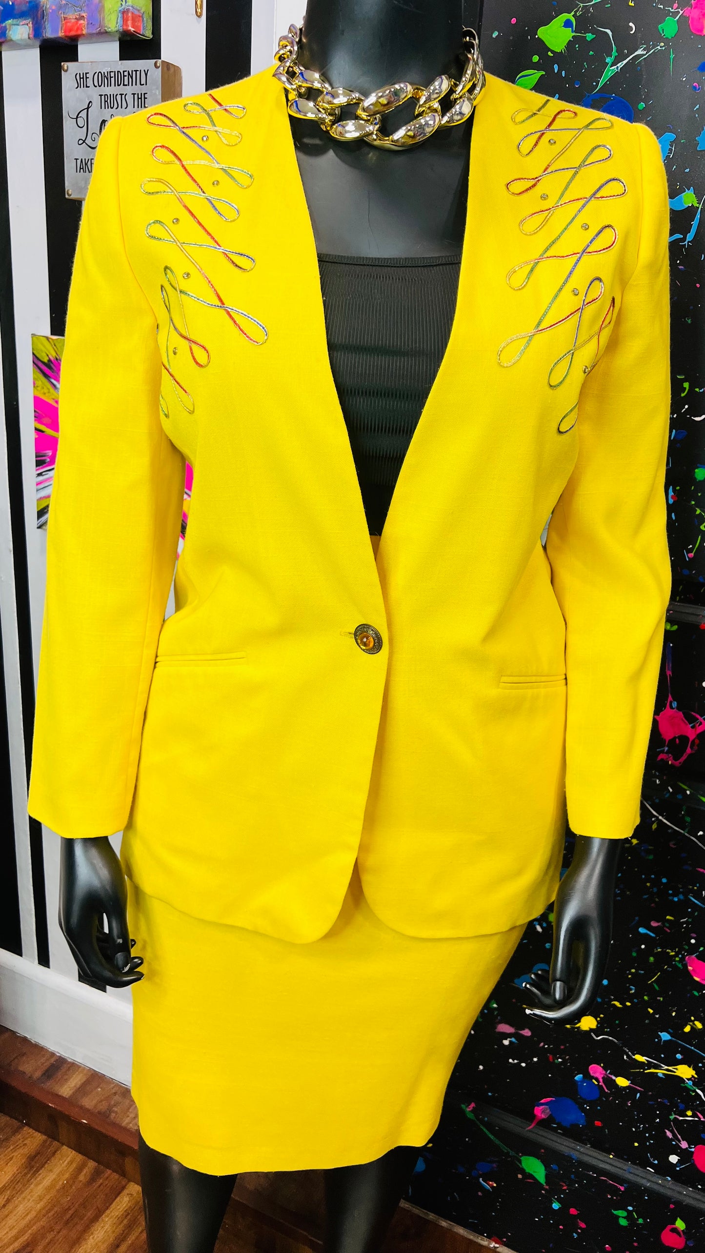 Vintage Yellow Jeweled Skirt Suit (12)