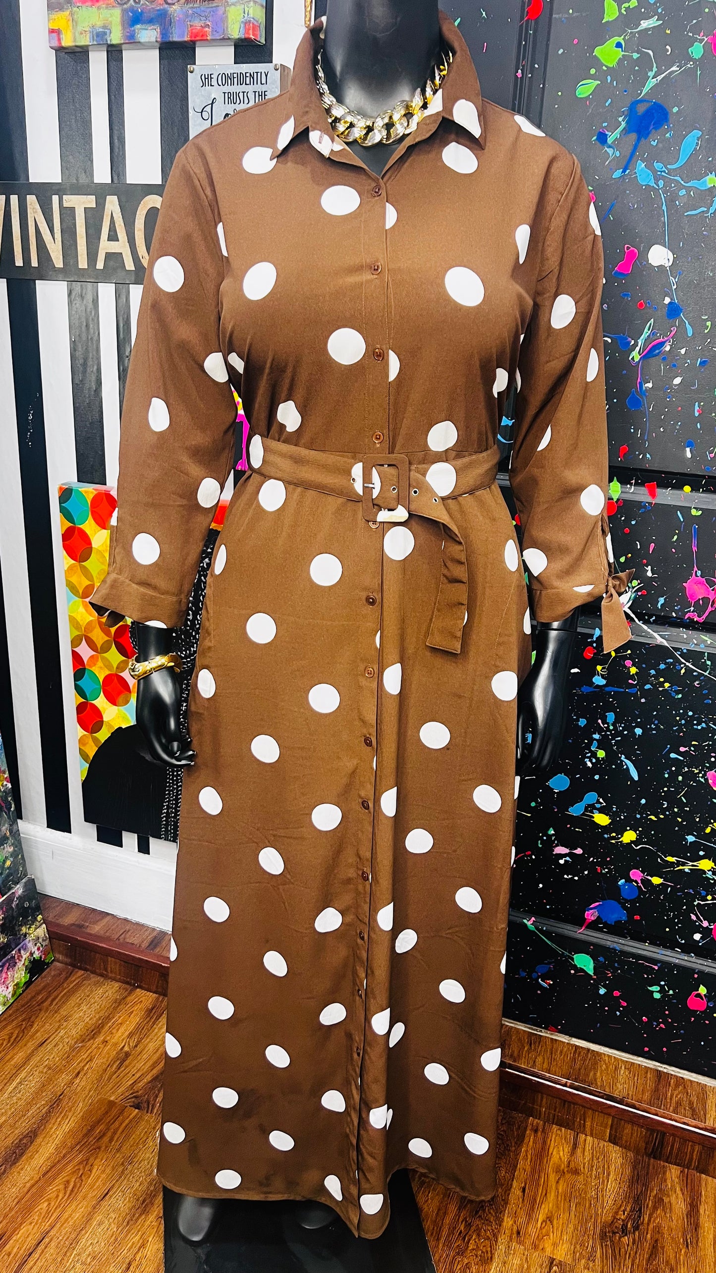 Brown & White Polka Dress/Duster (16)