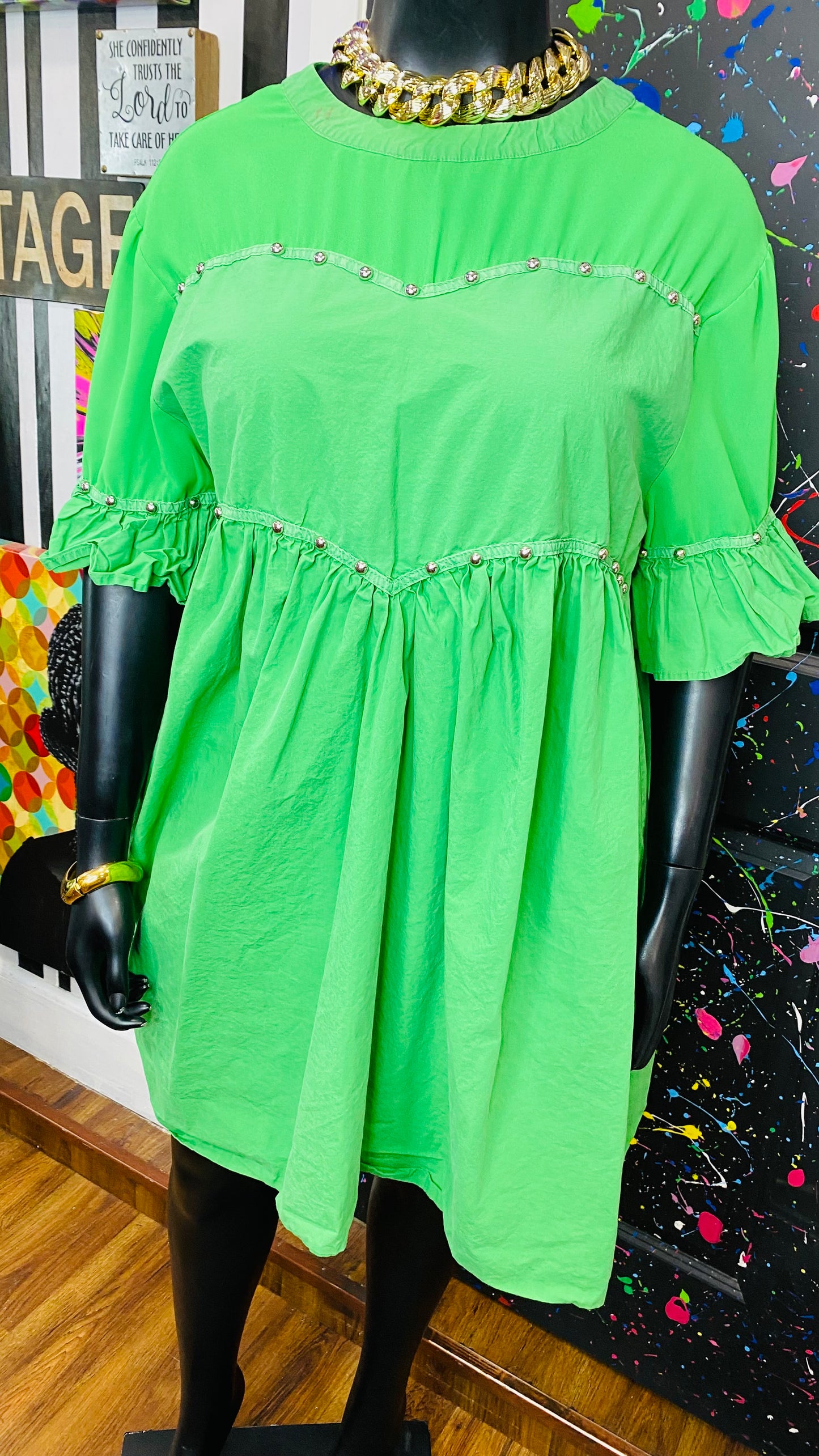 Slightly Distressed Green Studded Tunic (18)