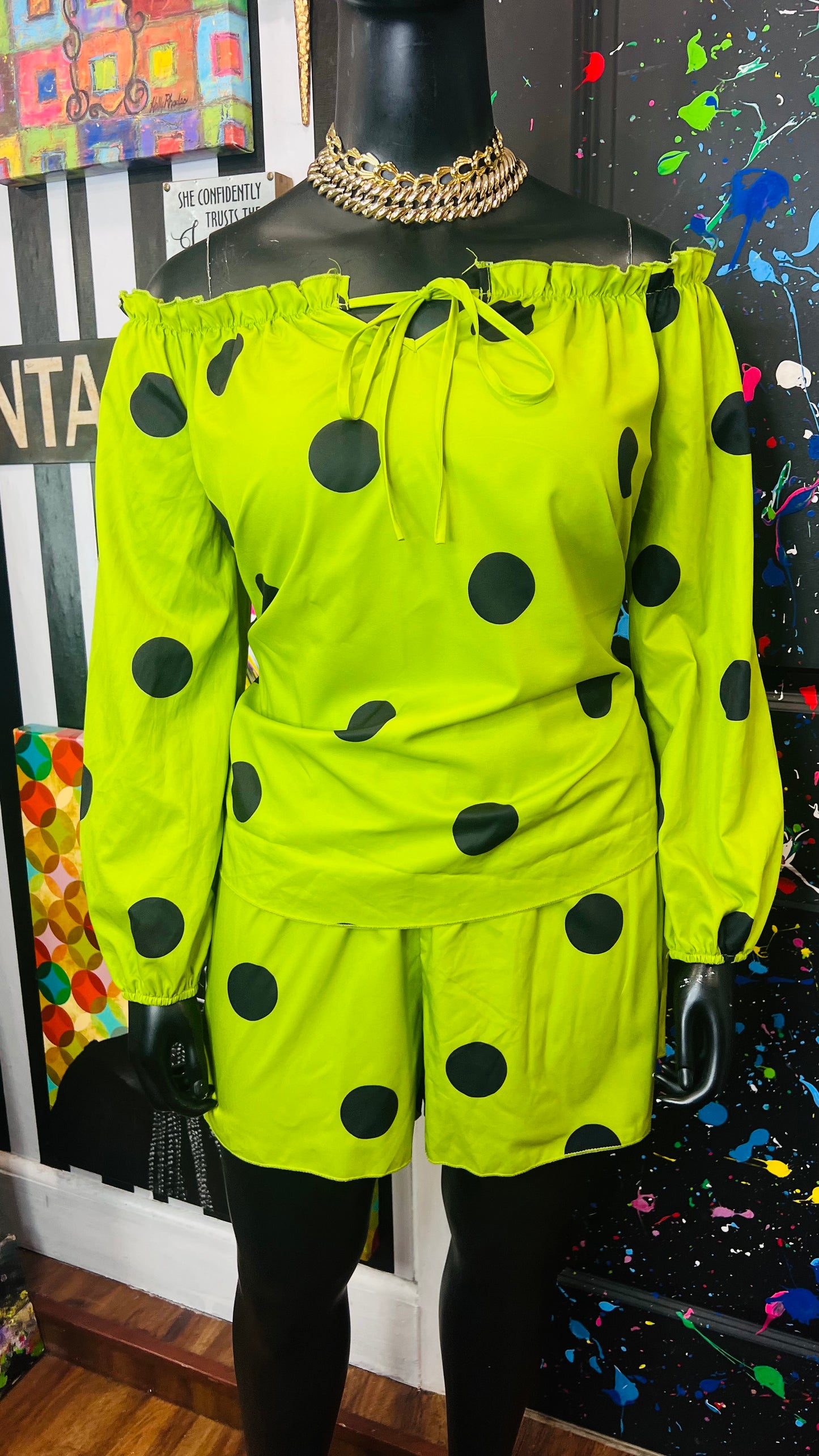 Green & Black Polka Dot Short Set (18)