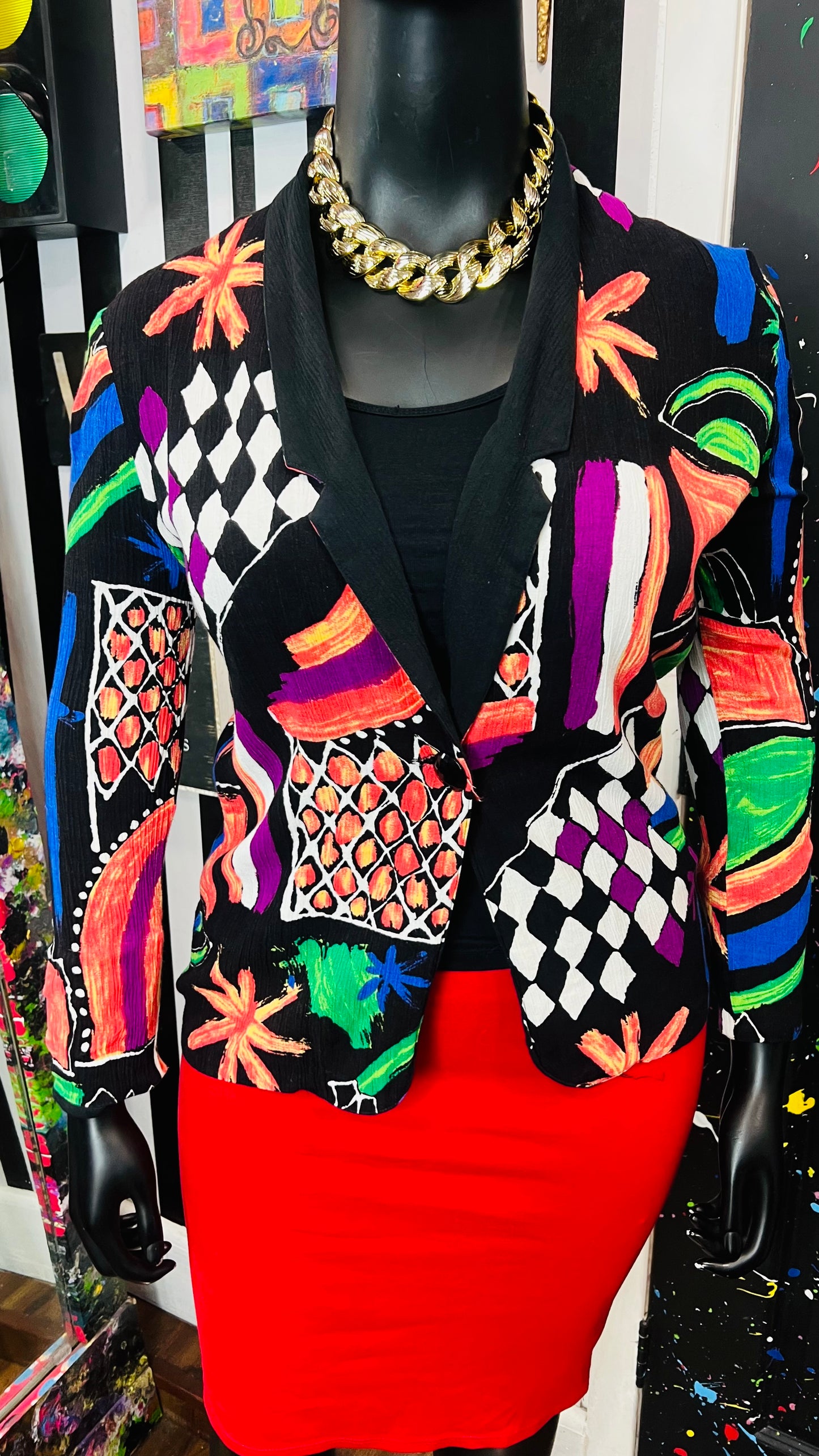 Vintage Rayon Abstract Light Blazer (12/14)
