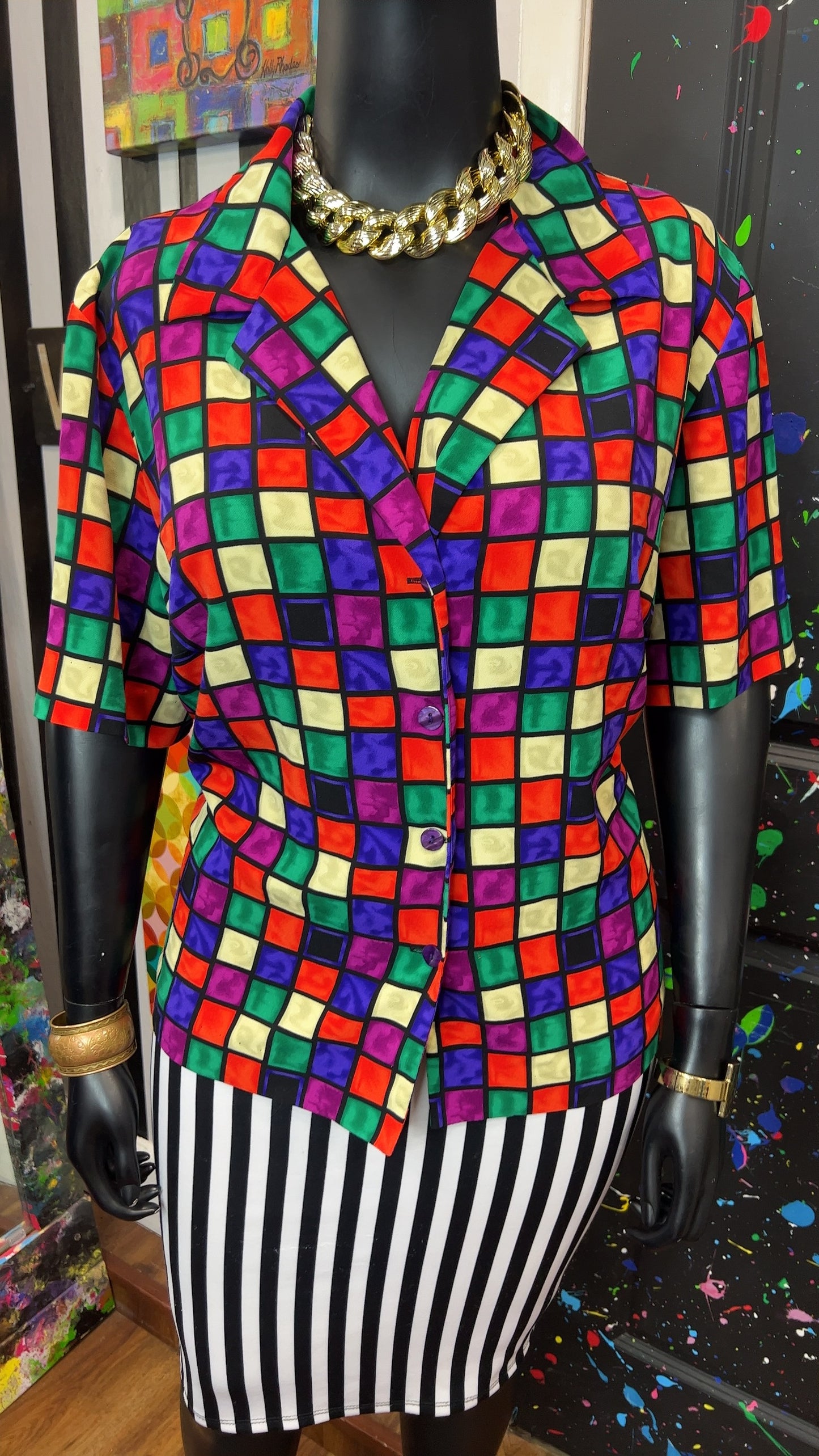 Vintage Abstract Block Blouse (24W)