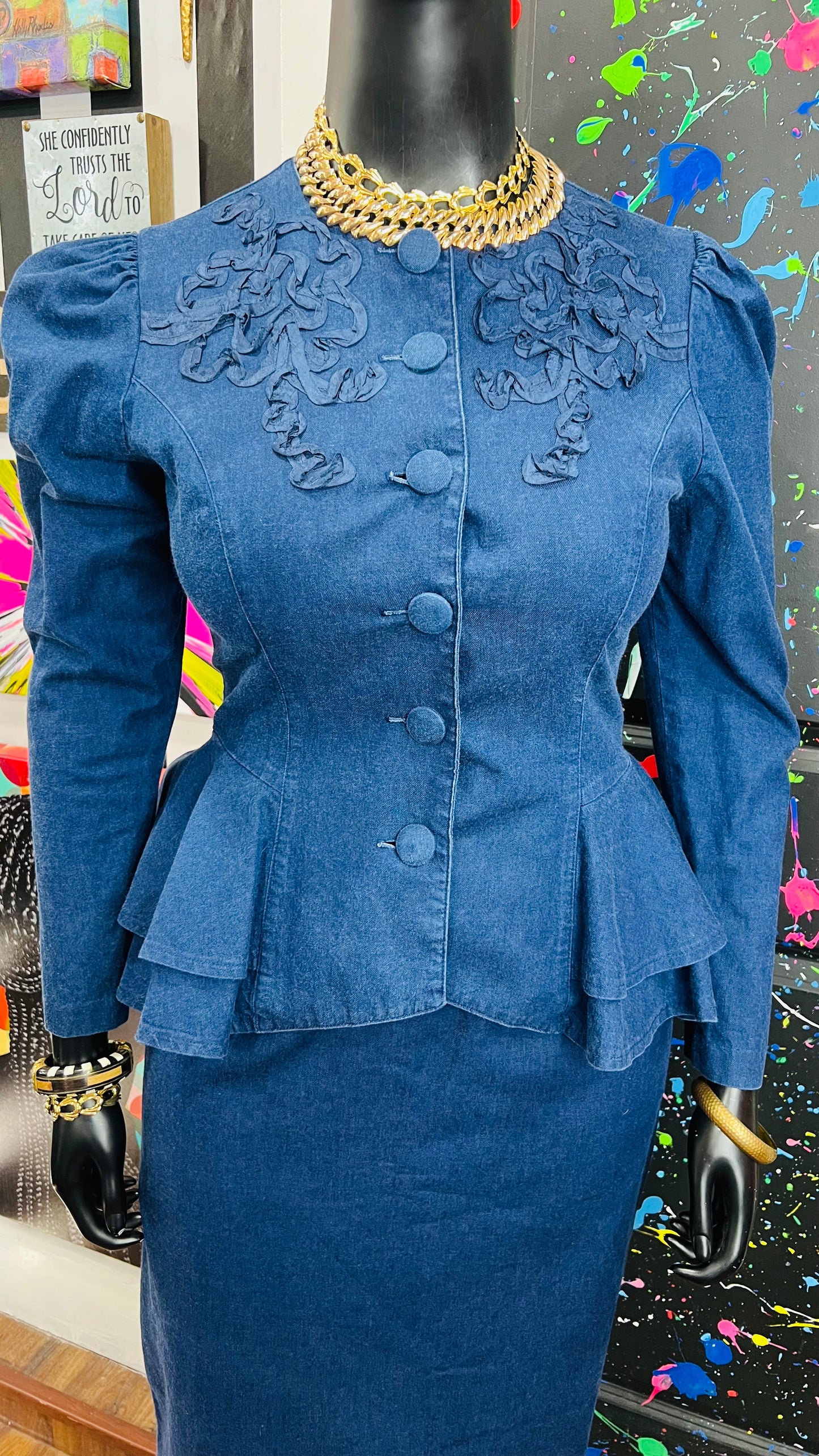 Vintage Denim Peplum Skirt Set (13/14)