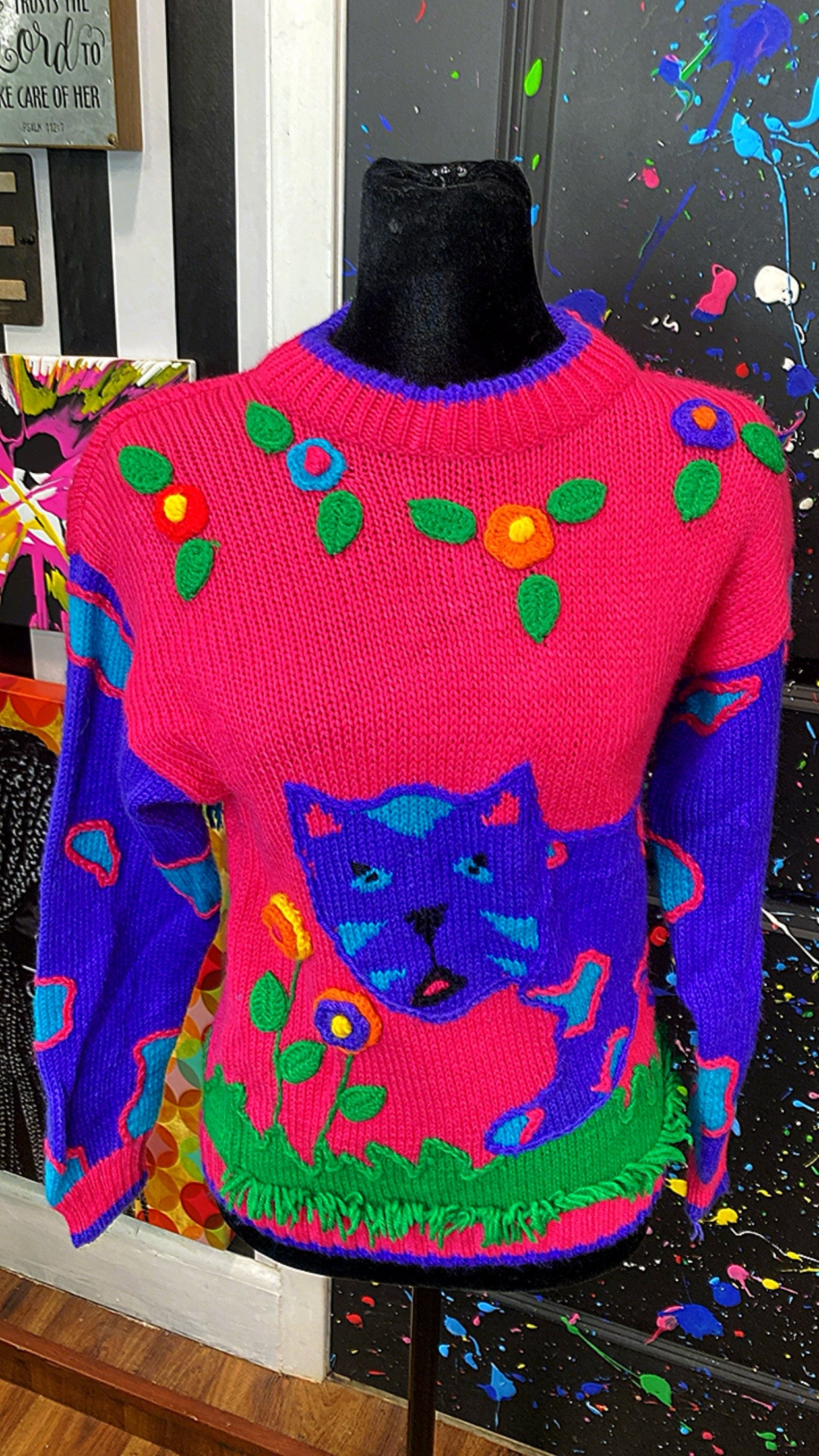 Vintage Vibrtant Cat Sweater (12)