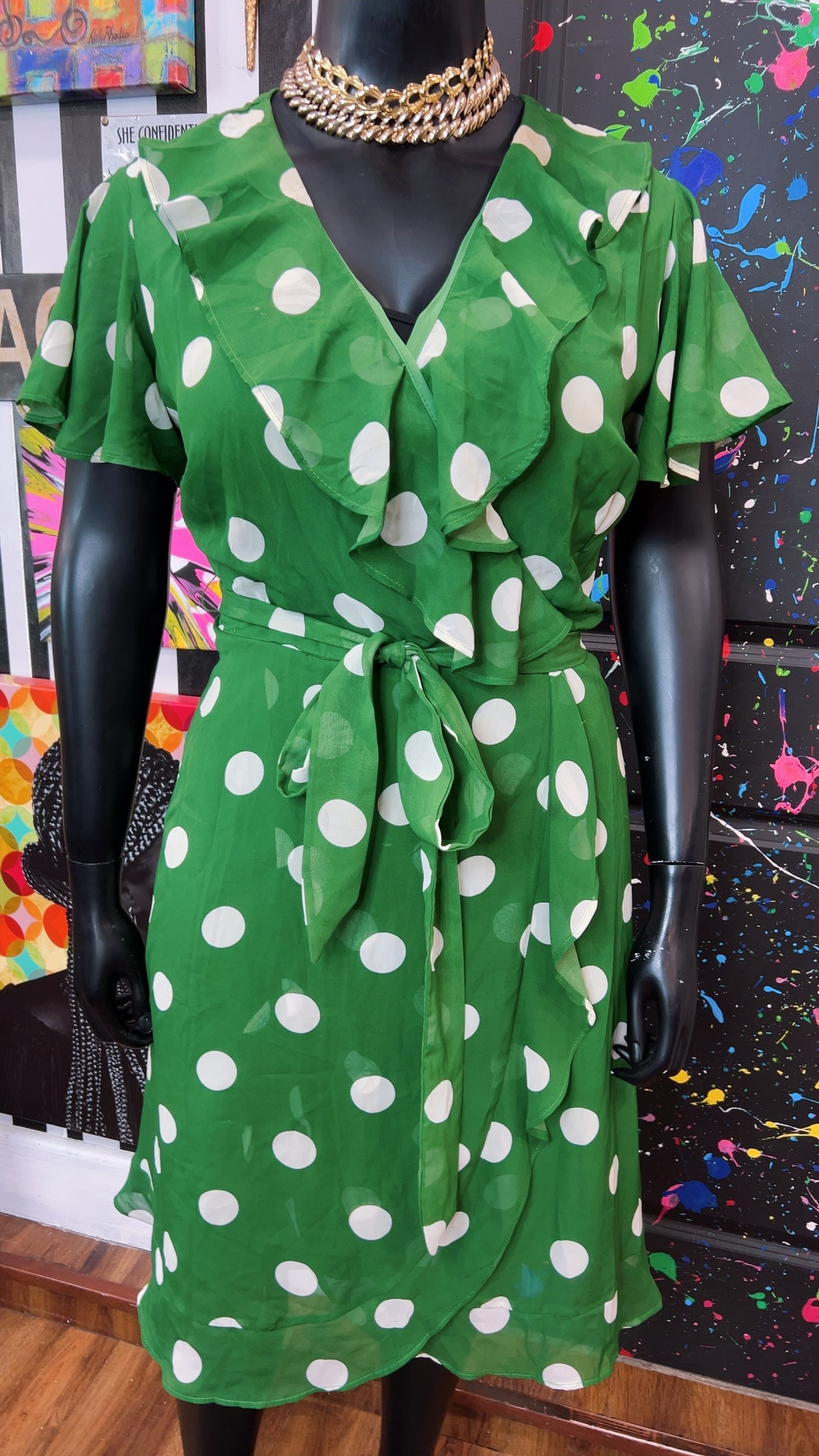 Green & White Polka Dot Dress (20)