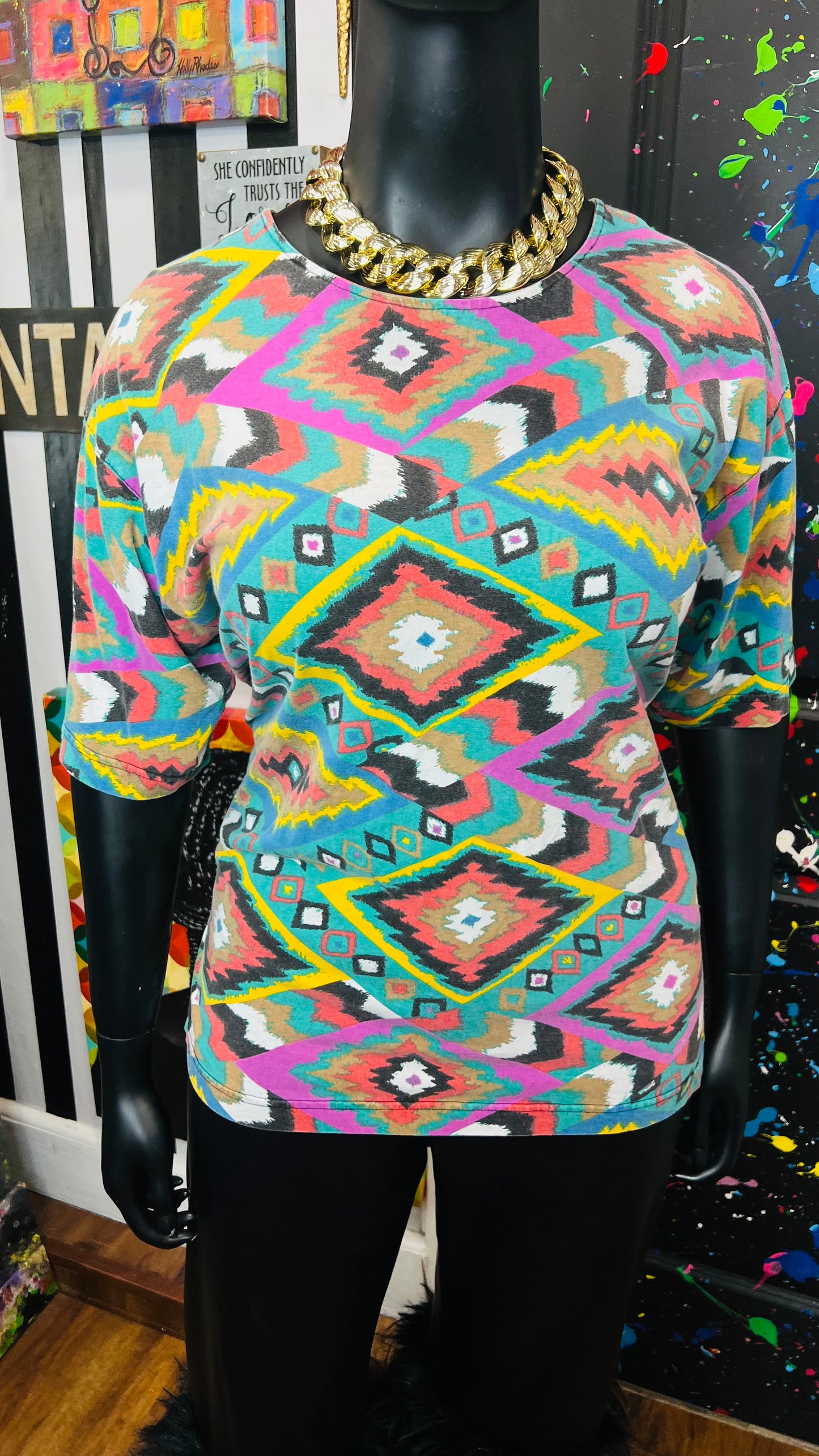 Vintage Semi Distressed Tribal Print T-Shirt (20)