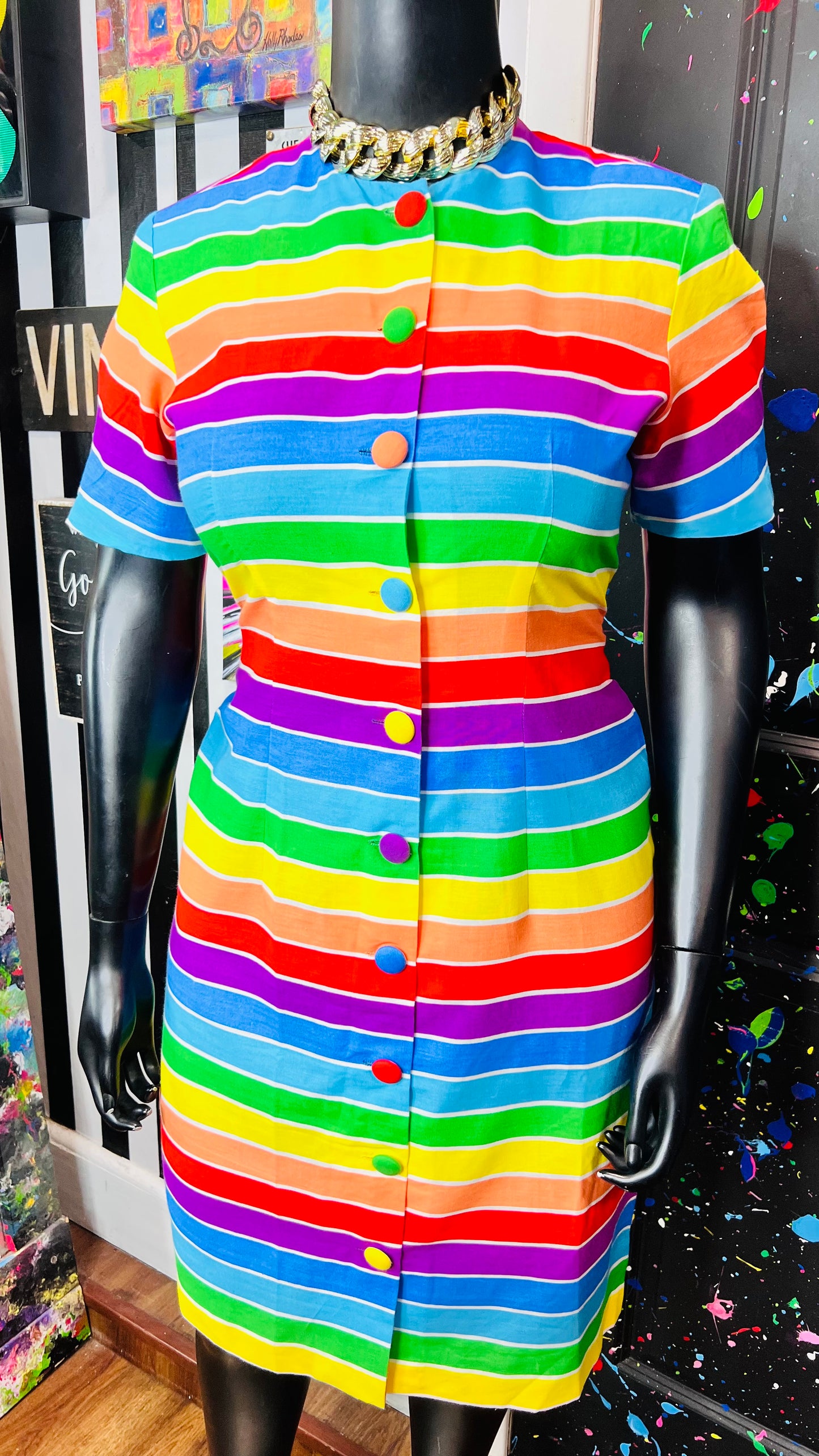 Vintage Rainbow Striped Dress (14/15)