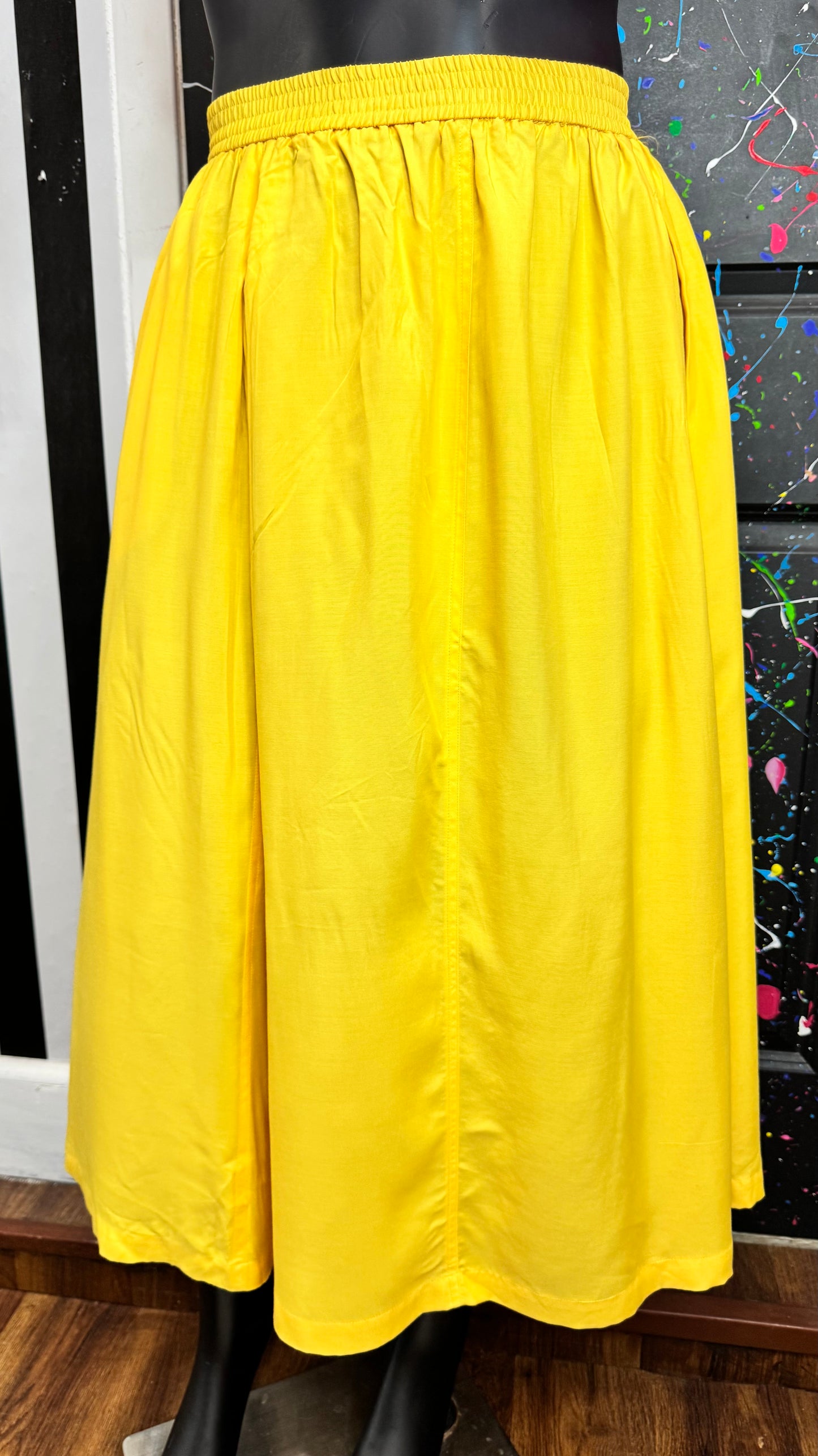 Vintage Rayon Yellow Flowy Skirt (24W)