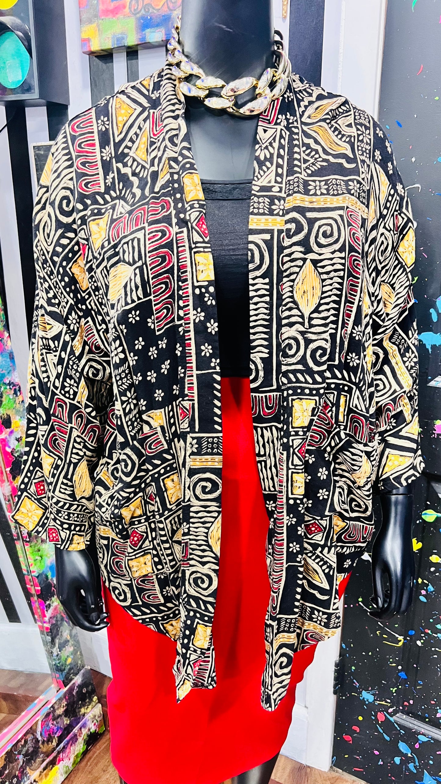 Vintage Tribal Print Open Duster (OS)