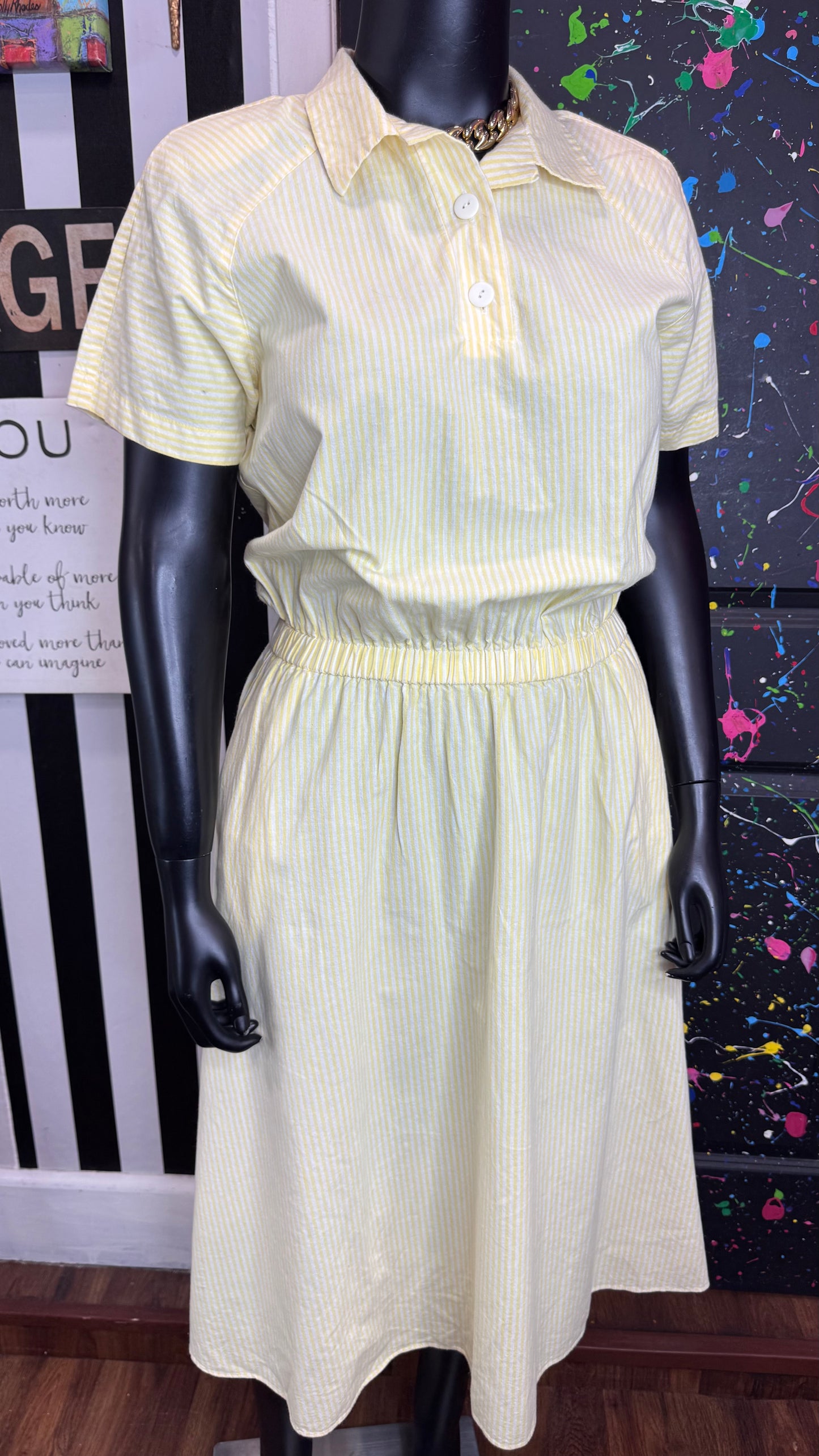 Vintage Yellow & White Striped Dress (14)
