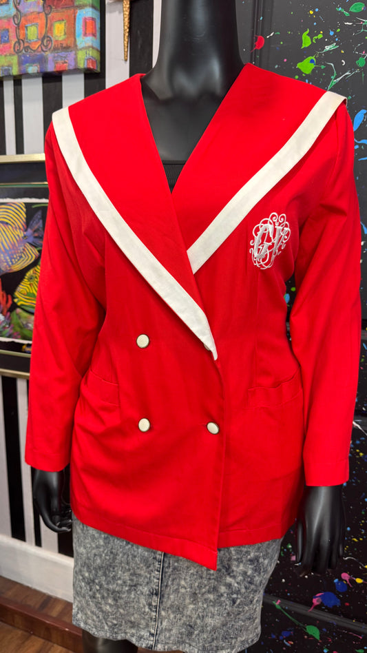 Vintage Red & White Gloria Vanderbilt Crest Blazer (20) *KC