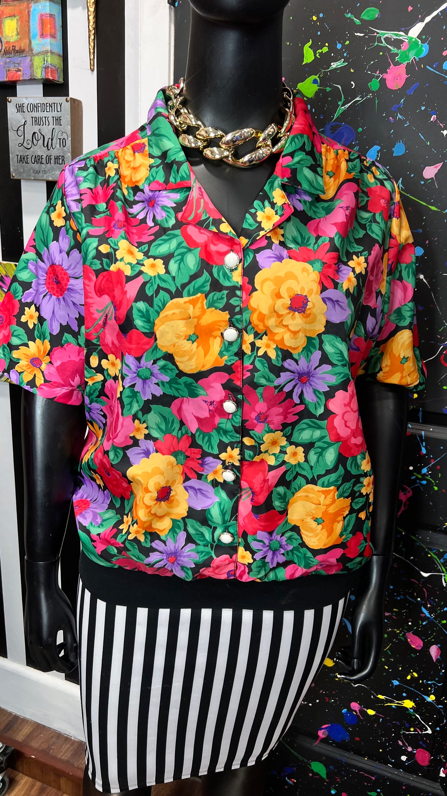 Vintage Floral Elastic Waist Blouse (20) *KC