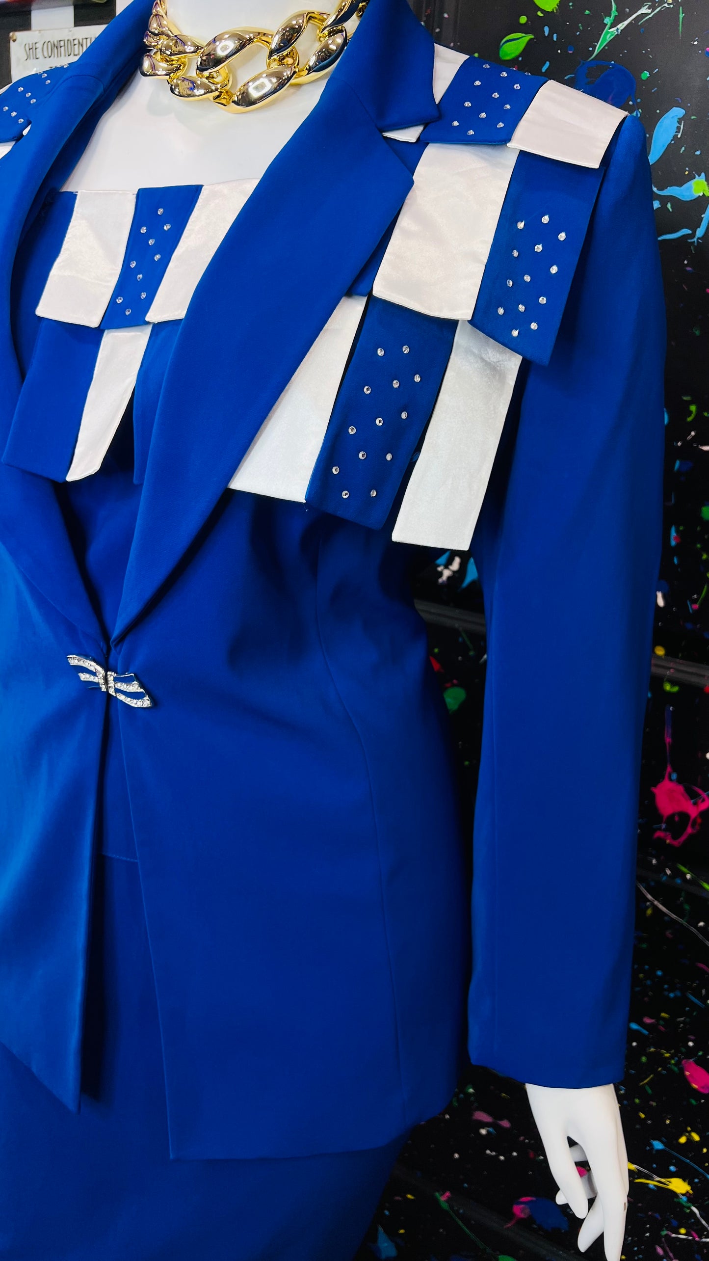 Vintage Blue & White Rhinestone Business Suit (20)