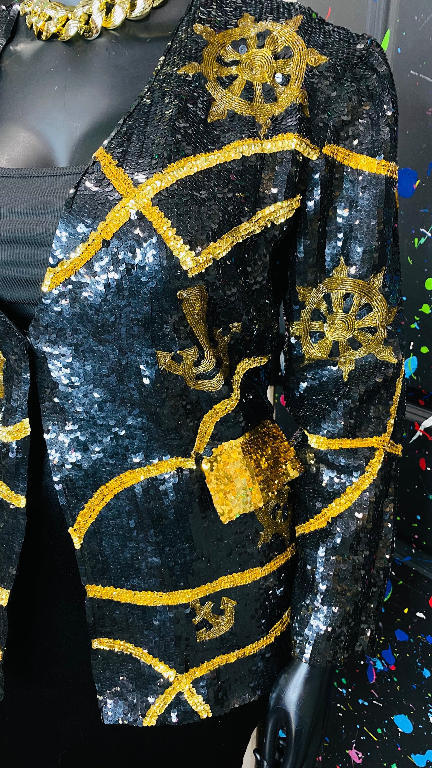 Vintage Sequin Black & Gold Blazer (14)