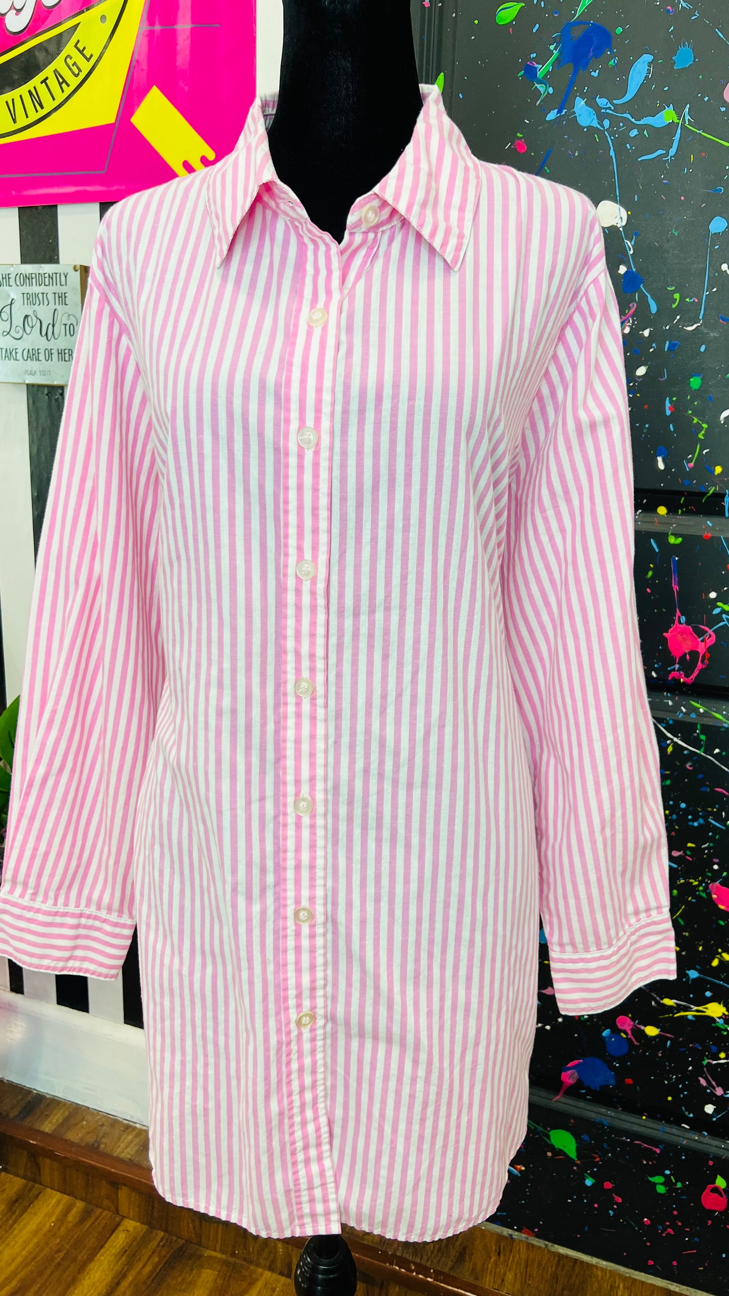 Vintage Pink & White Striped Blouse