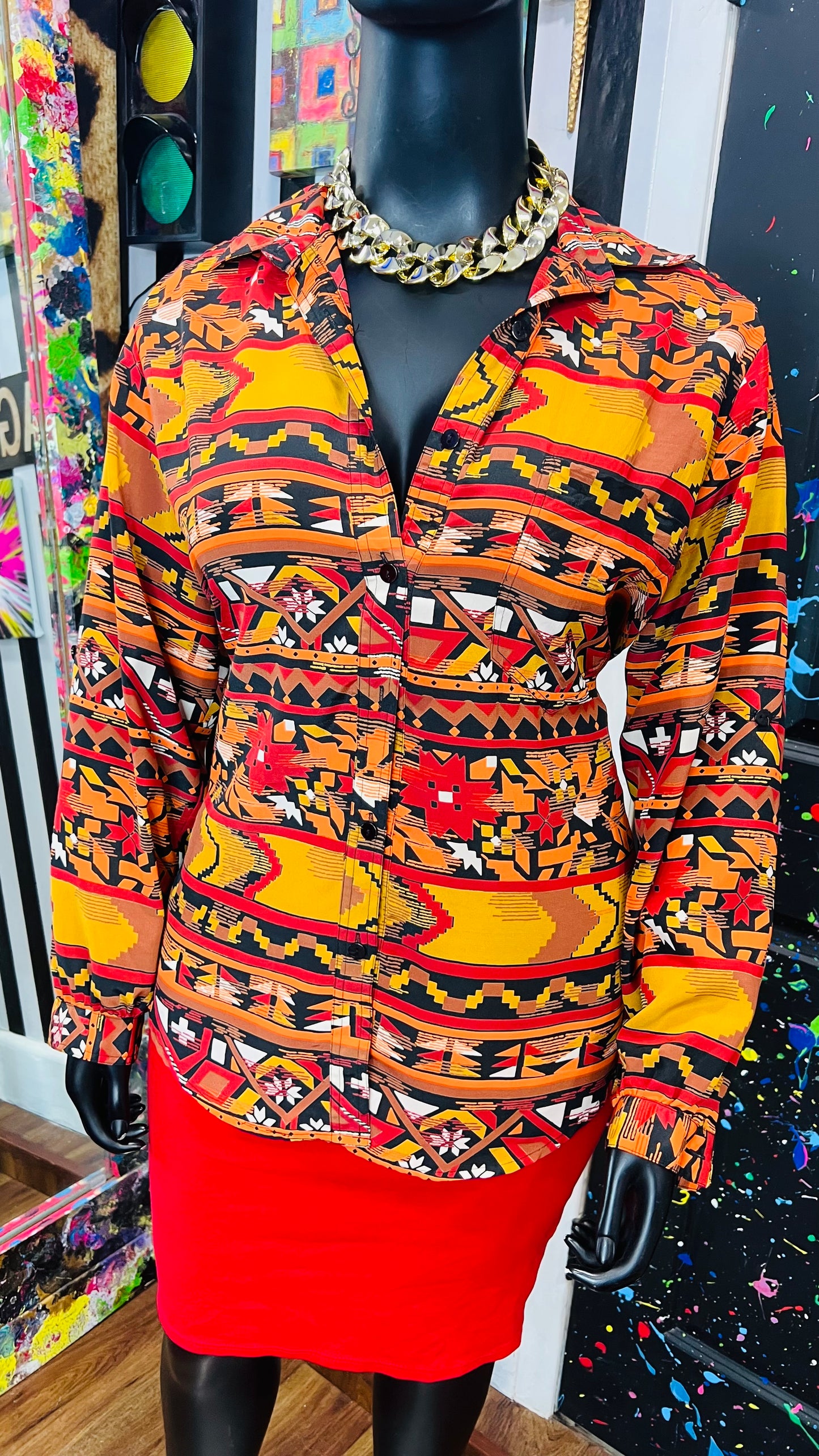 Vintage Tribal Print Blouse (18W)