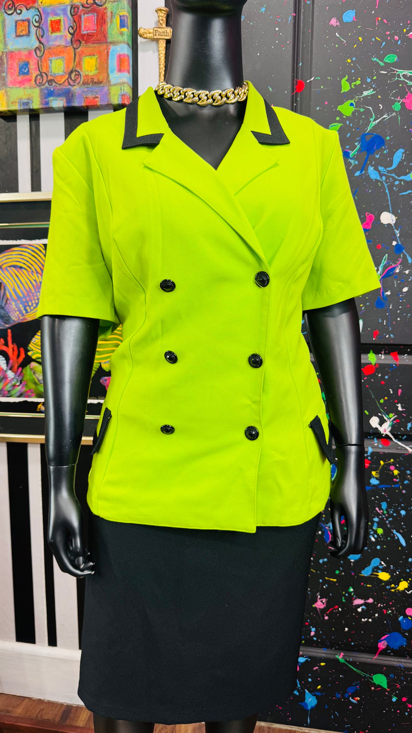 Vintage Green & Black Skirt Suit (22W)