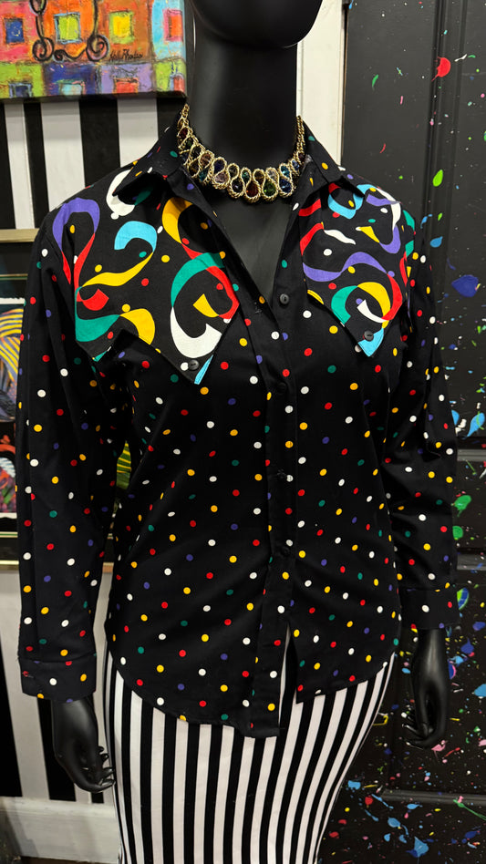 Vintage Western Cotton Color Block Blouse (12)