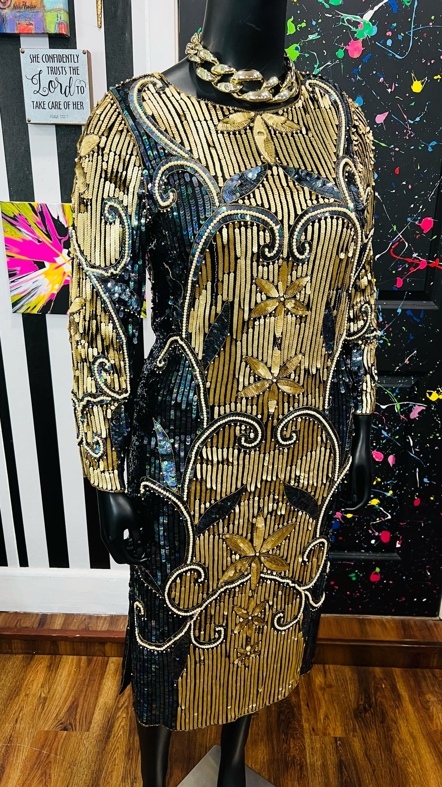 Vintage Silk & Sequin Dress (14)