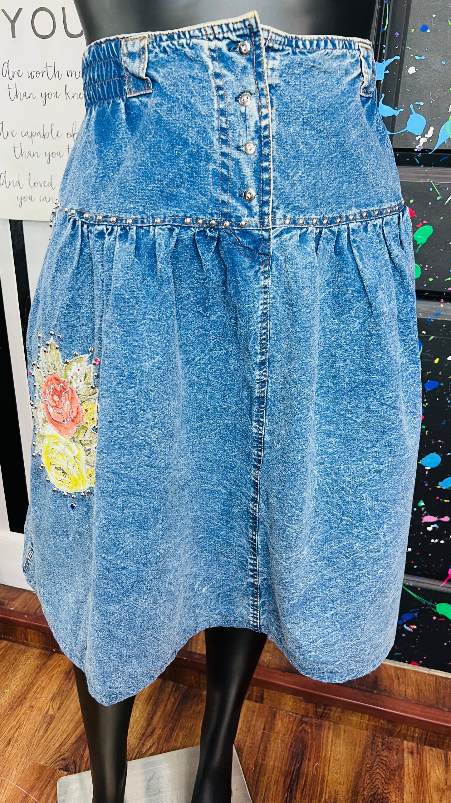 Vintage Denim High Waisted Stone Washed Skirt (20)