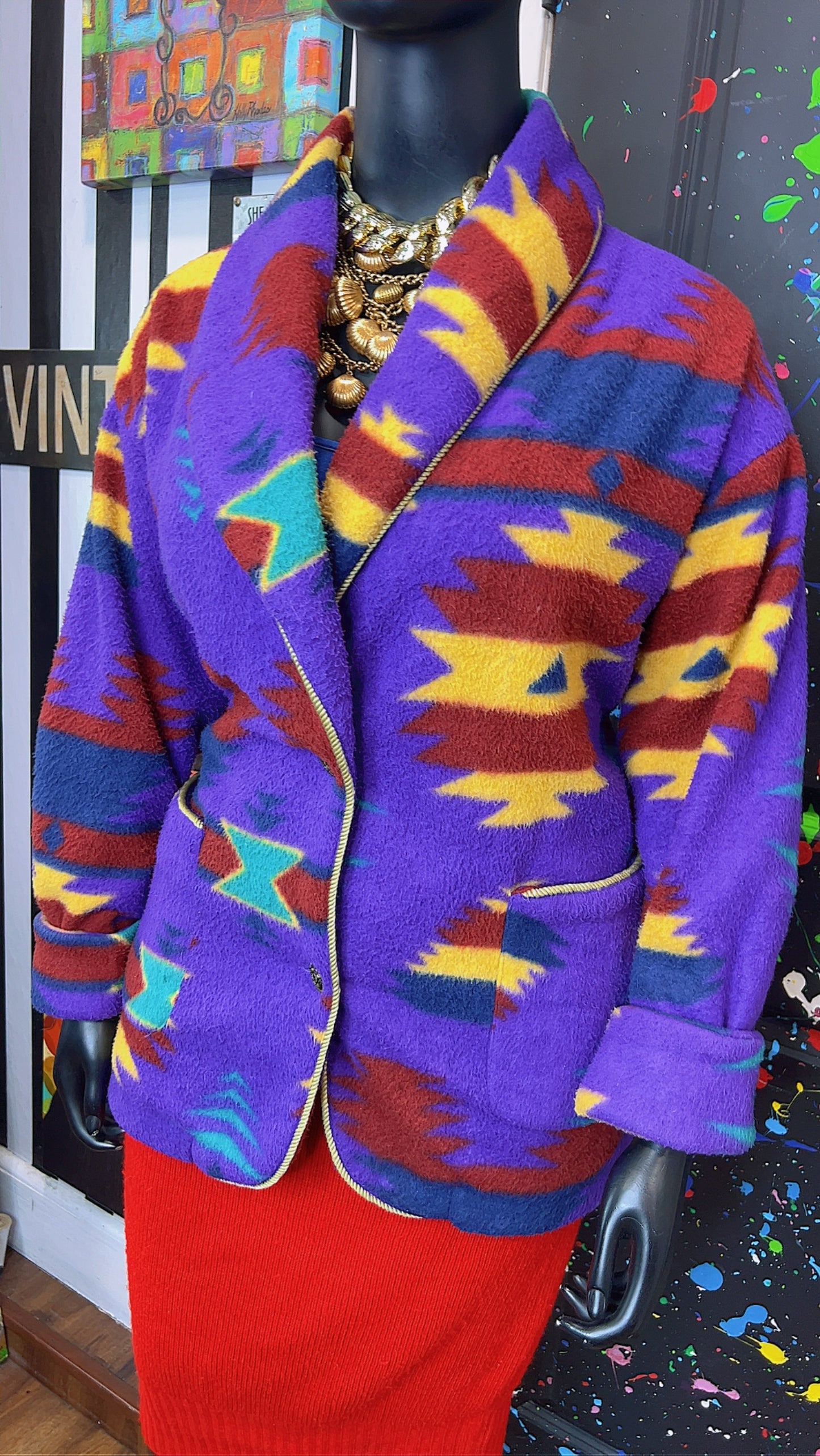 Vintage Tribal Print Puffer Blazer/Coat (20)