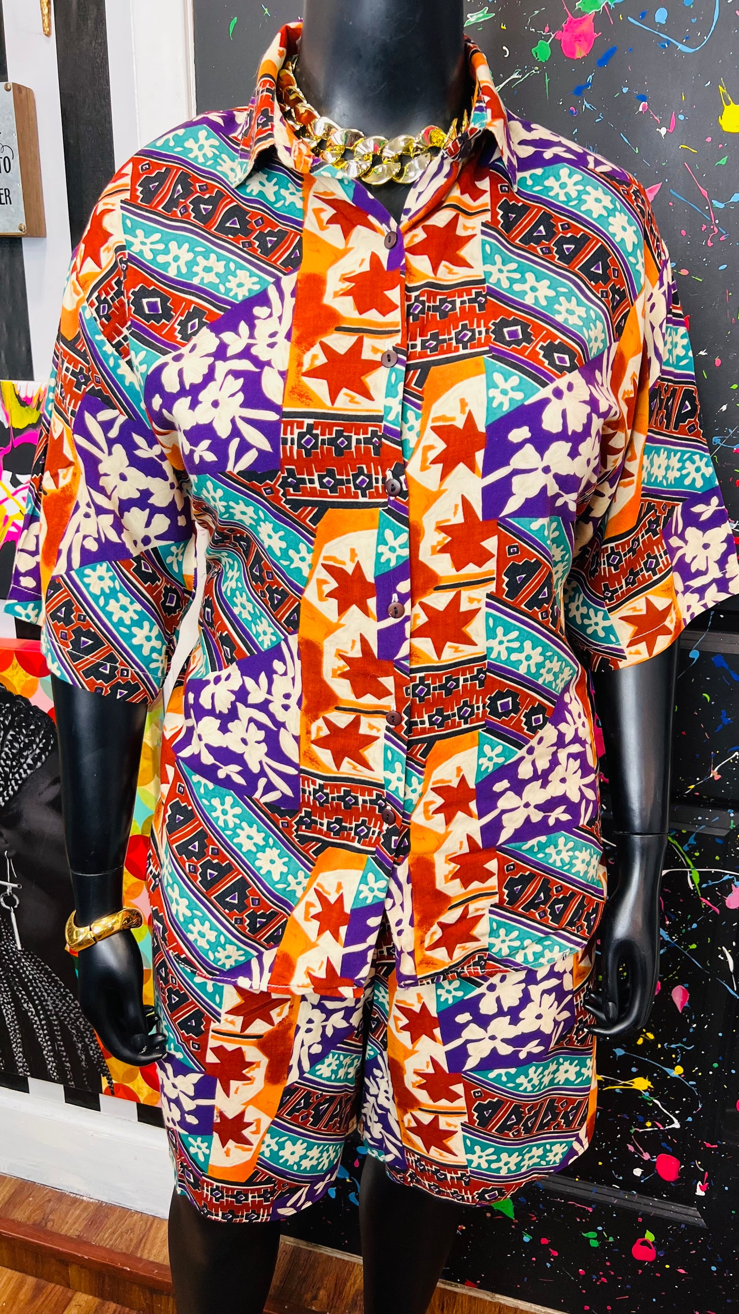 Vintage Rayon Abstract Shorts Set (20)