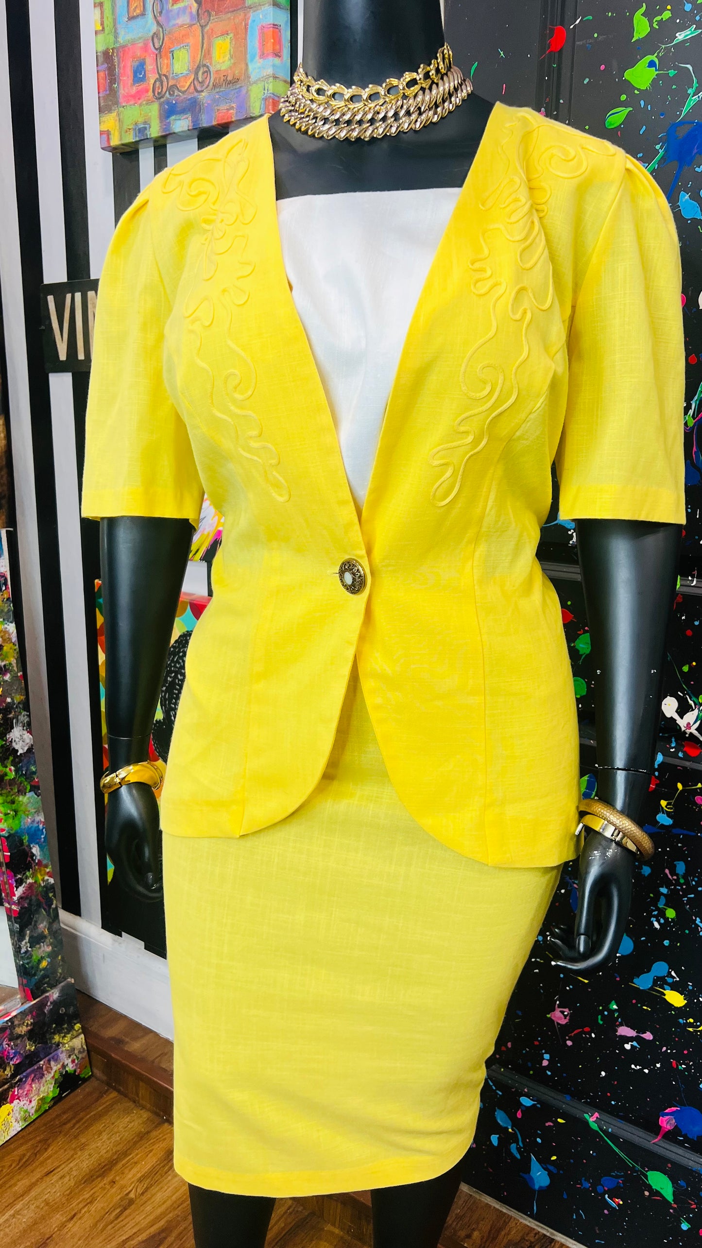 Vintage Yellow Skirt Suit (16W)