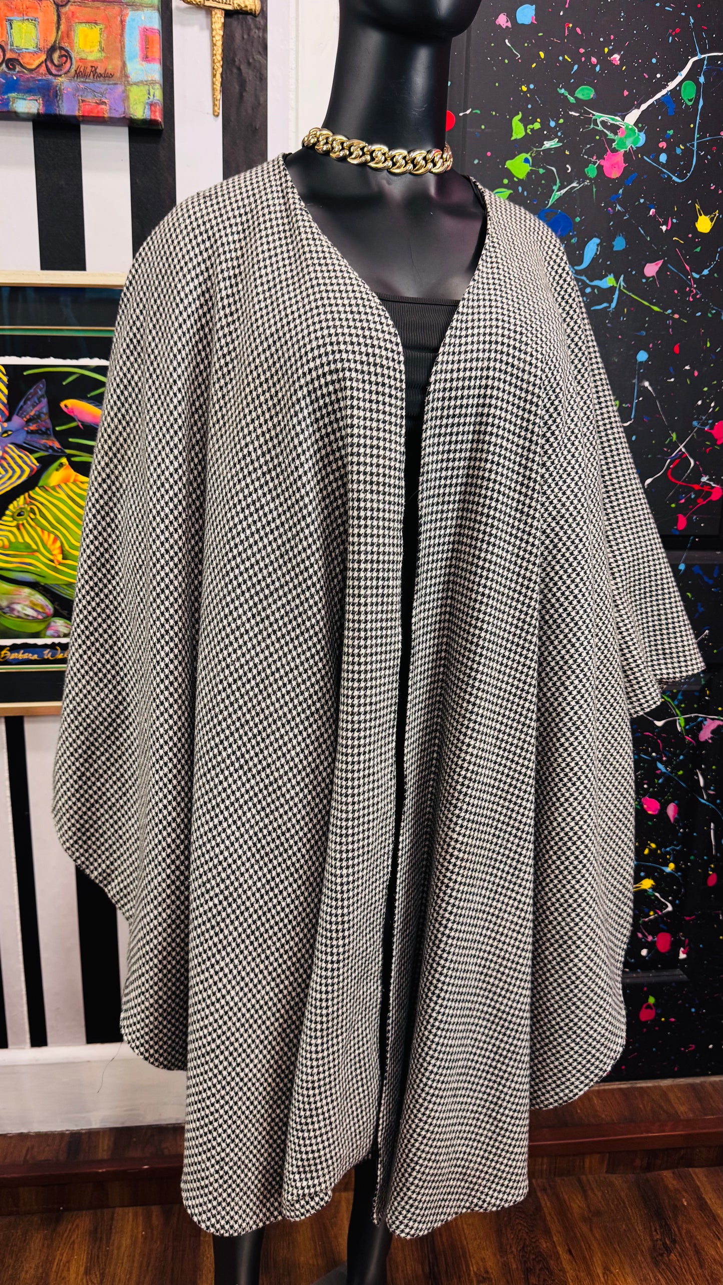 Vintage Wool Houndstooth Cape (OS)