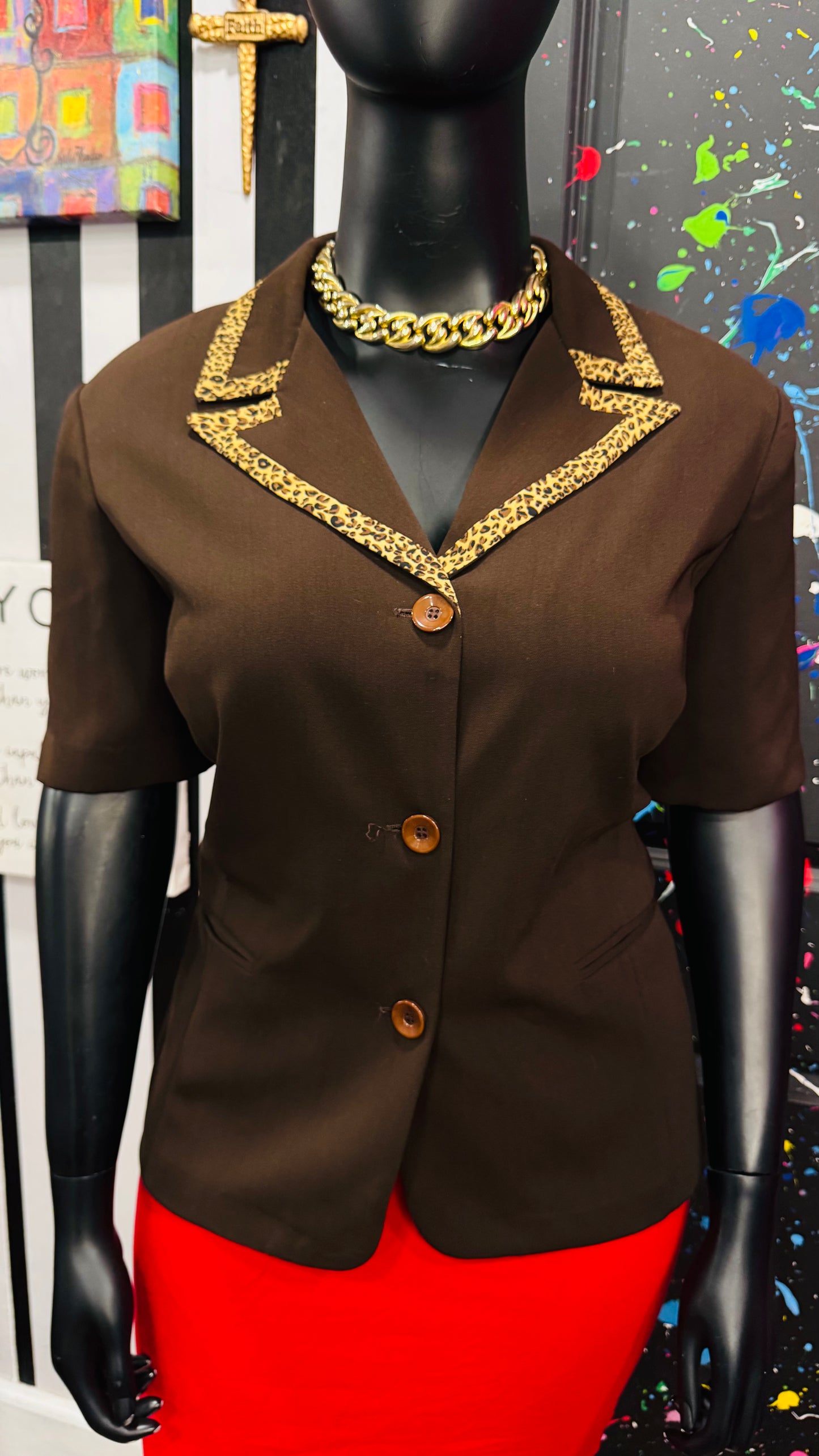 Vintage Brown & Animal Print Blazer Blouse (24W)