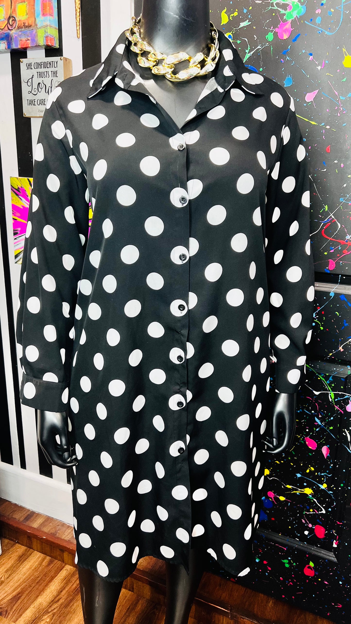 Vintage Black & White Polka Dot Dress (18)