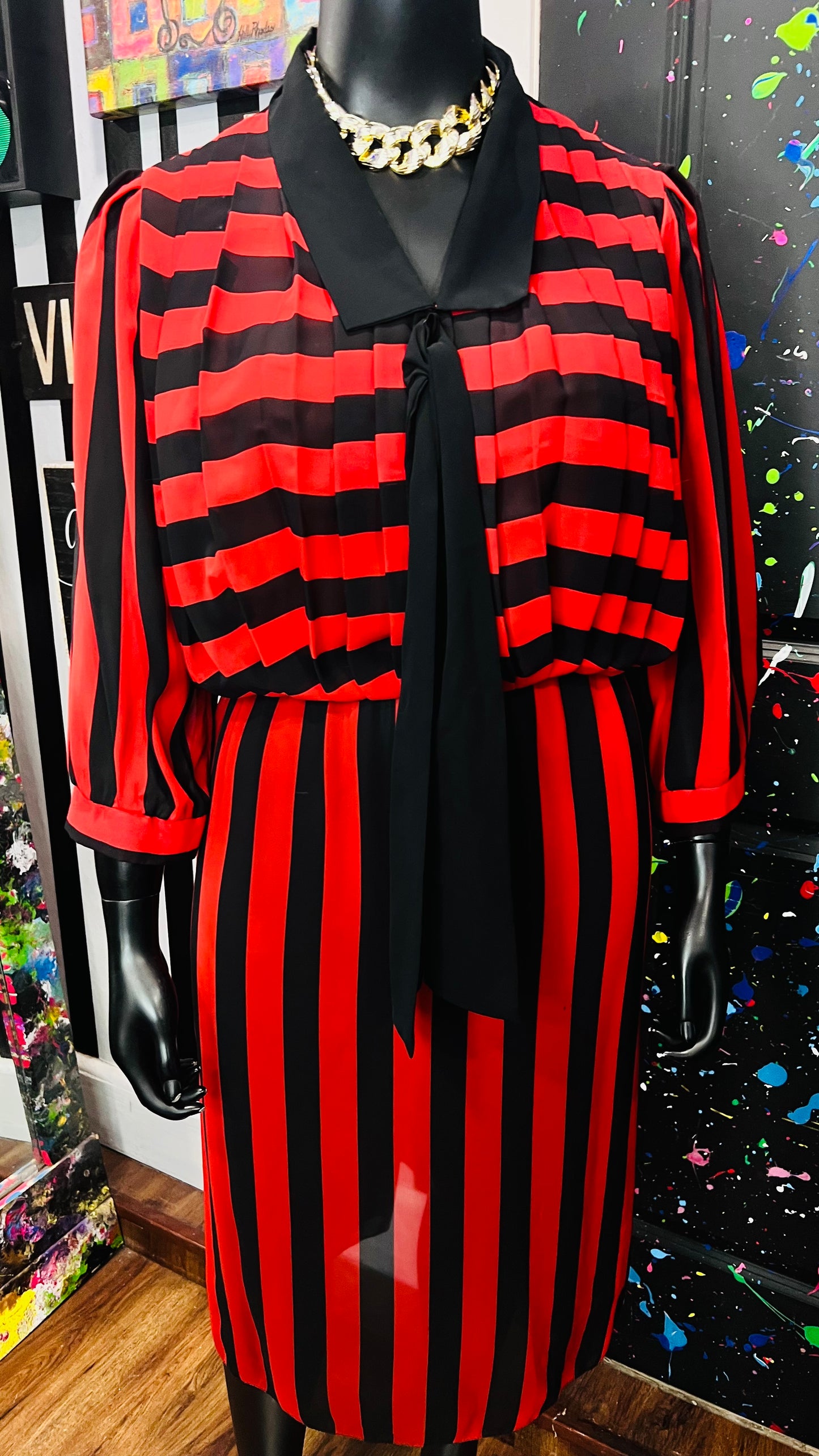 Vintage Red & Black Striped Dress (20)