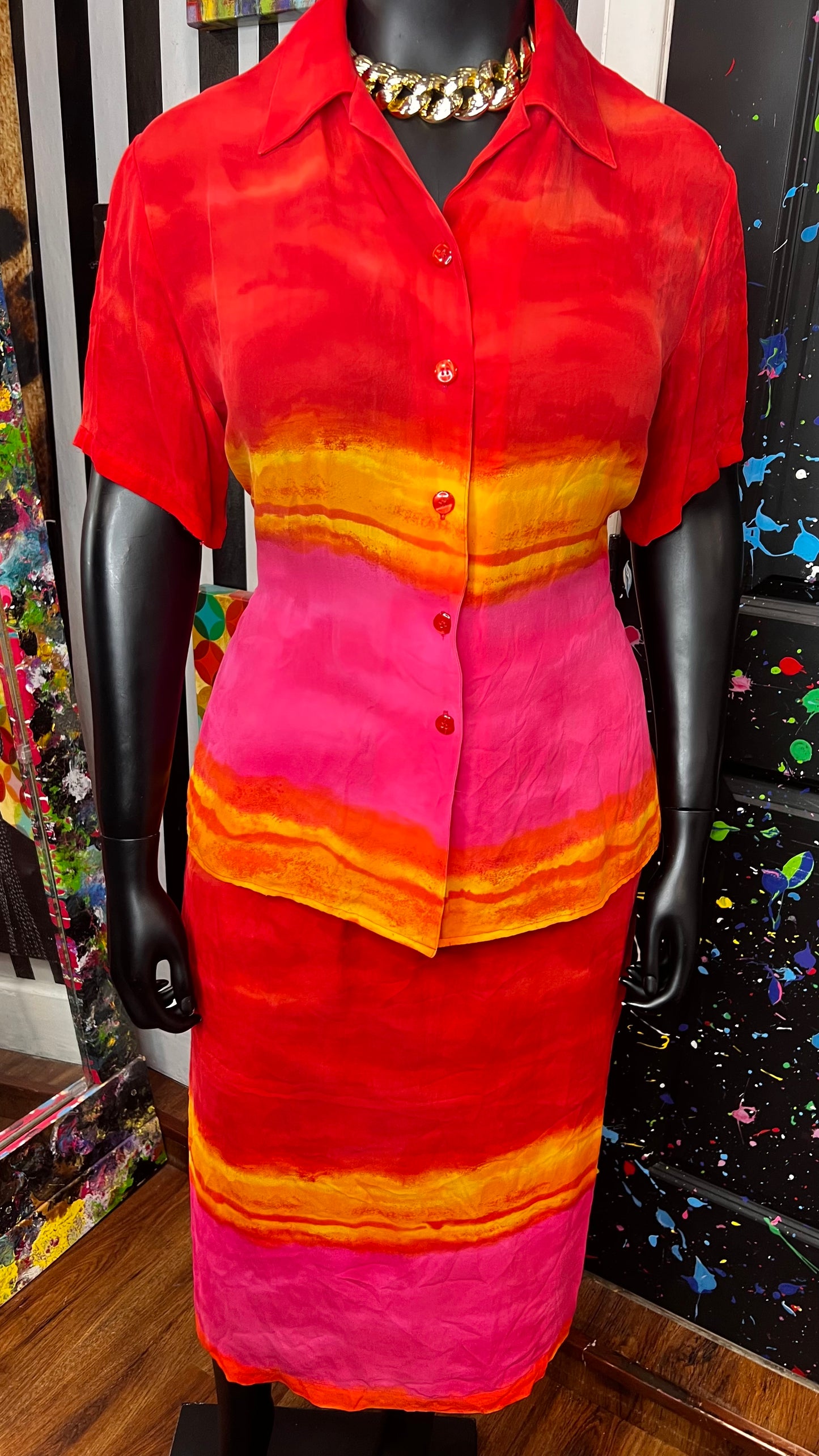 Vintage Diane Gilman Ombrè 100% Silk Skirt Set (16)