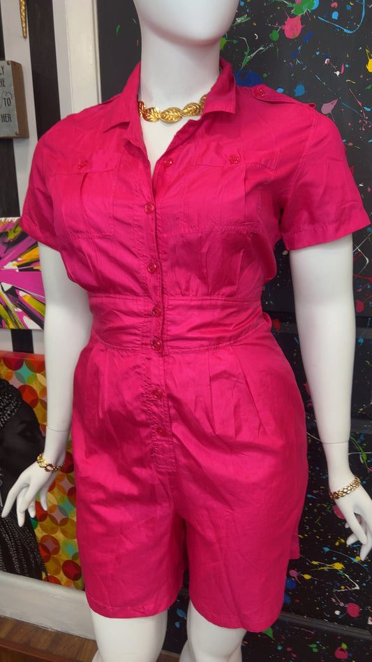 Vintage Pink Silk Like Romper (12/14)