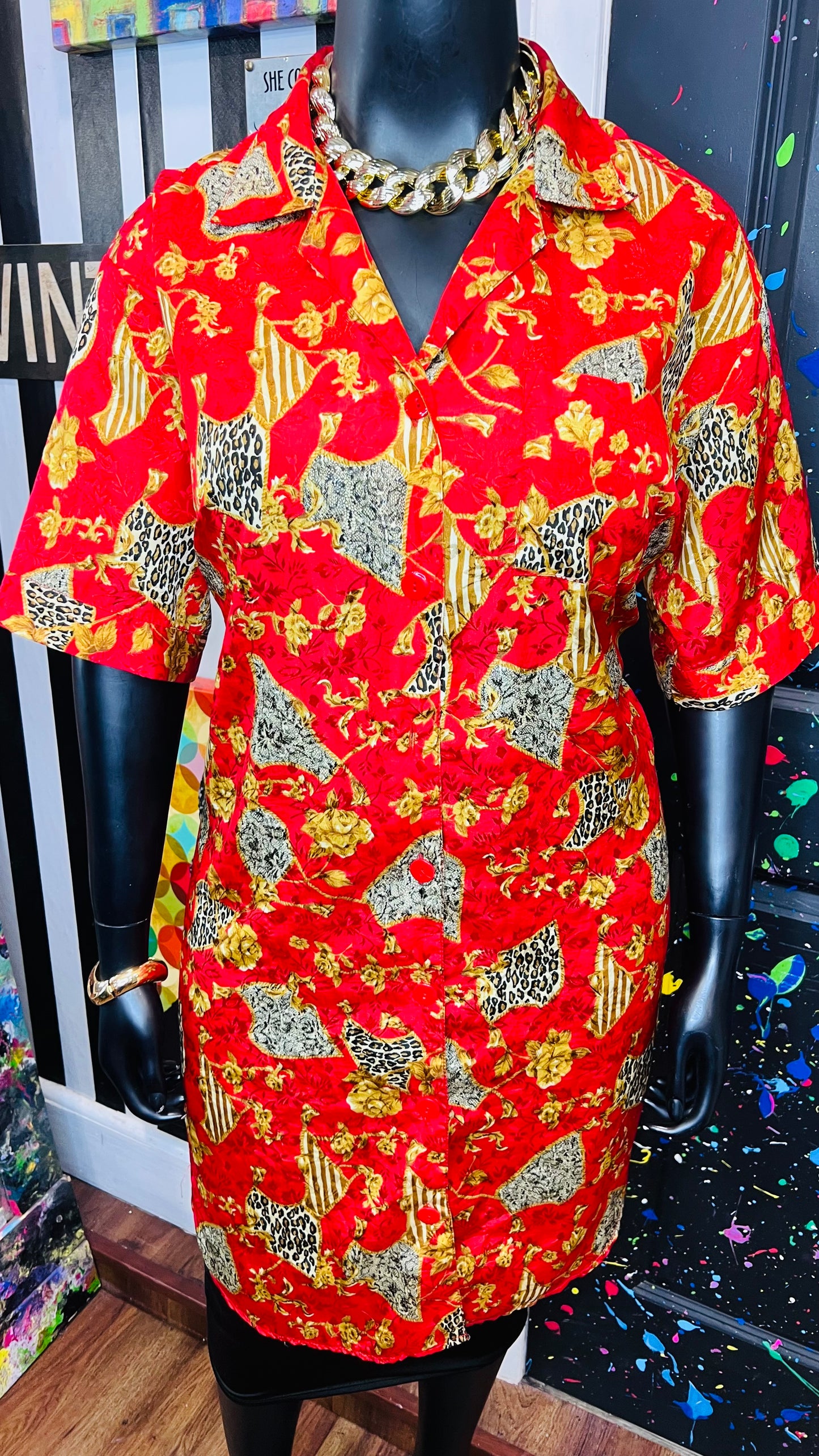 Vintage Red & Gold Animal Print Gown/Duster (OS)