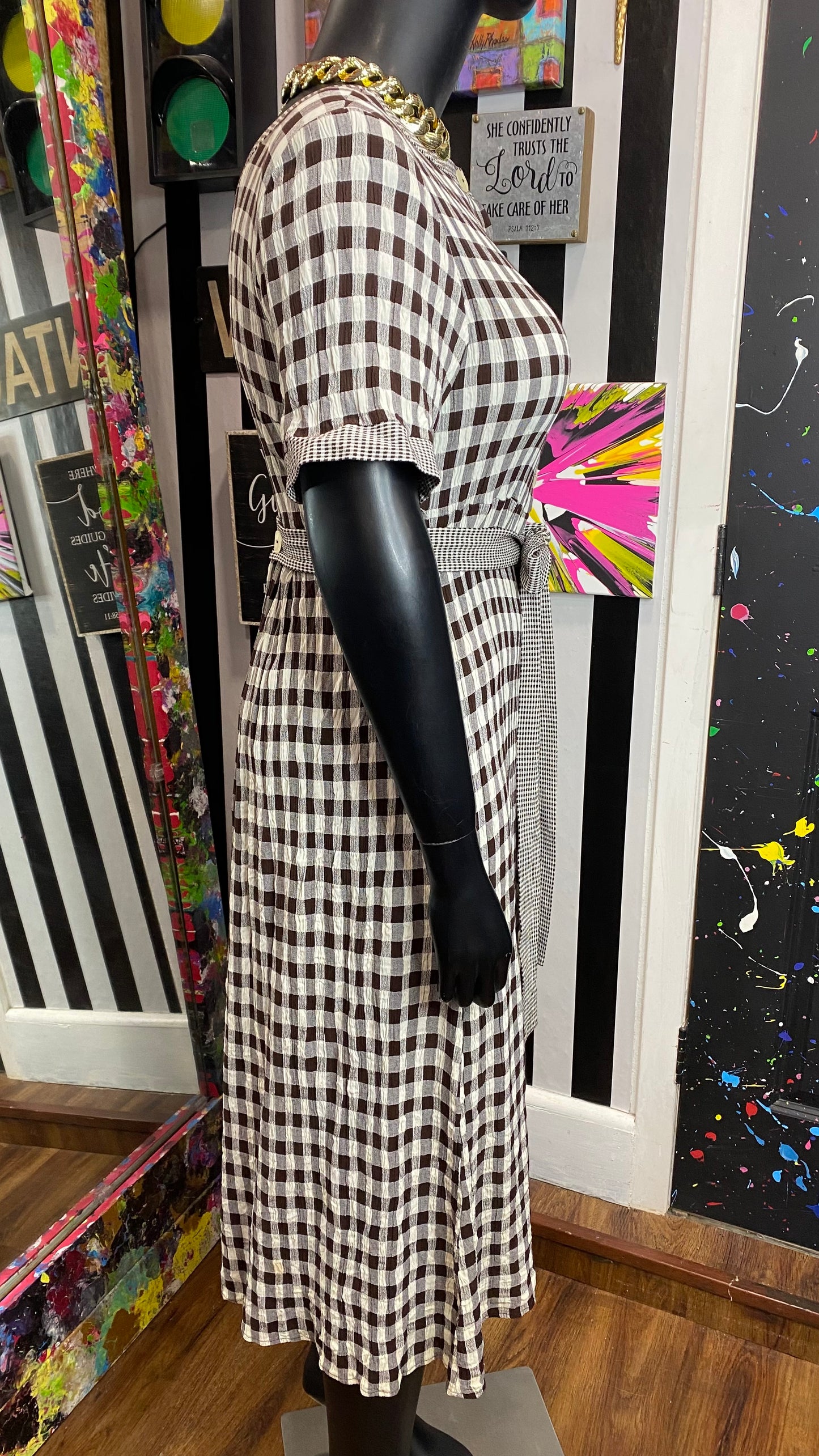 Vintage Brown & Cream Checkered Dress (16W)
