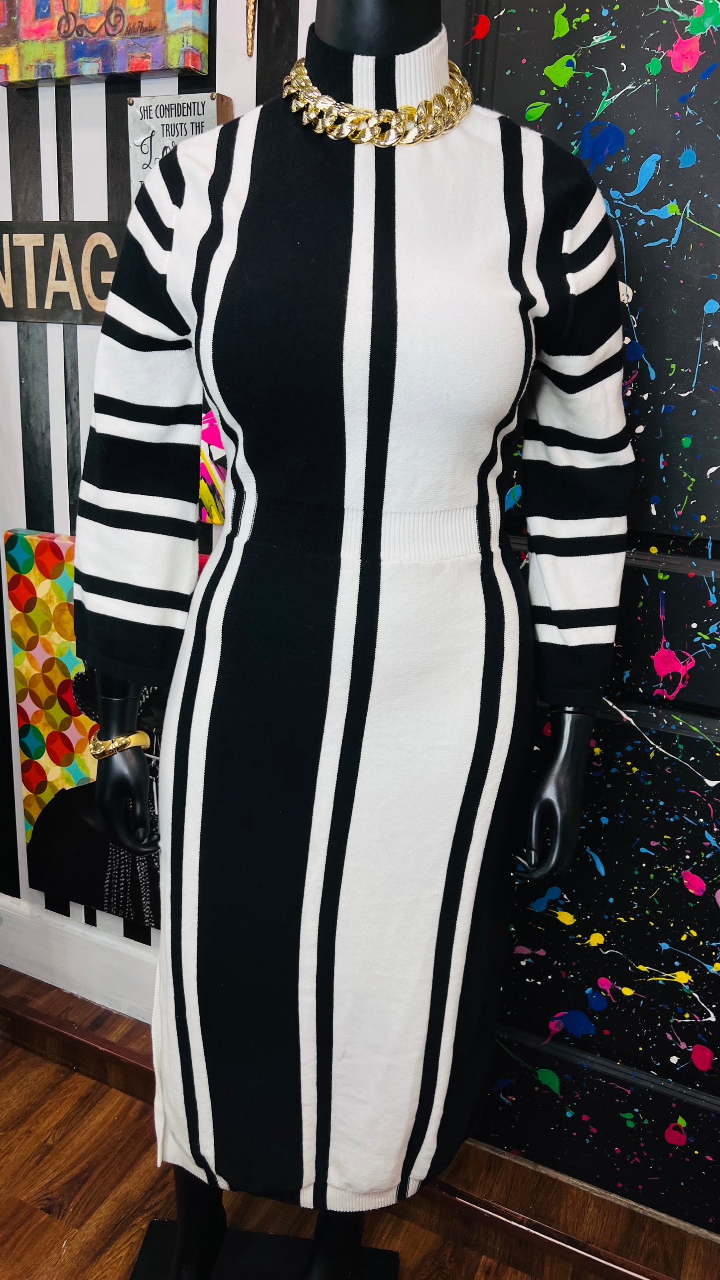 Black & White Striped Knit Dress (16/18)