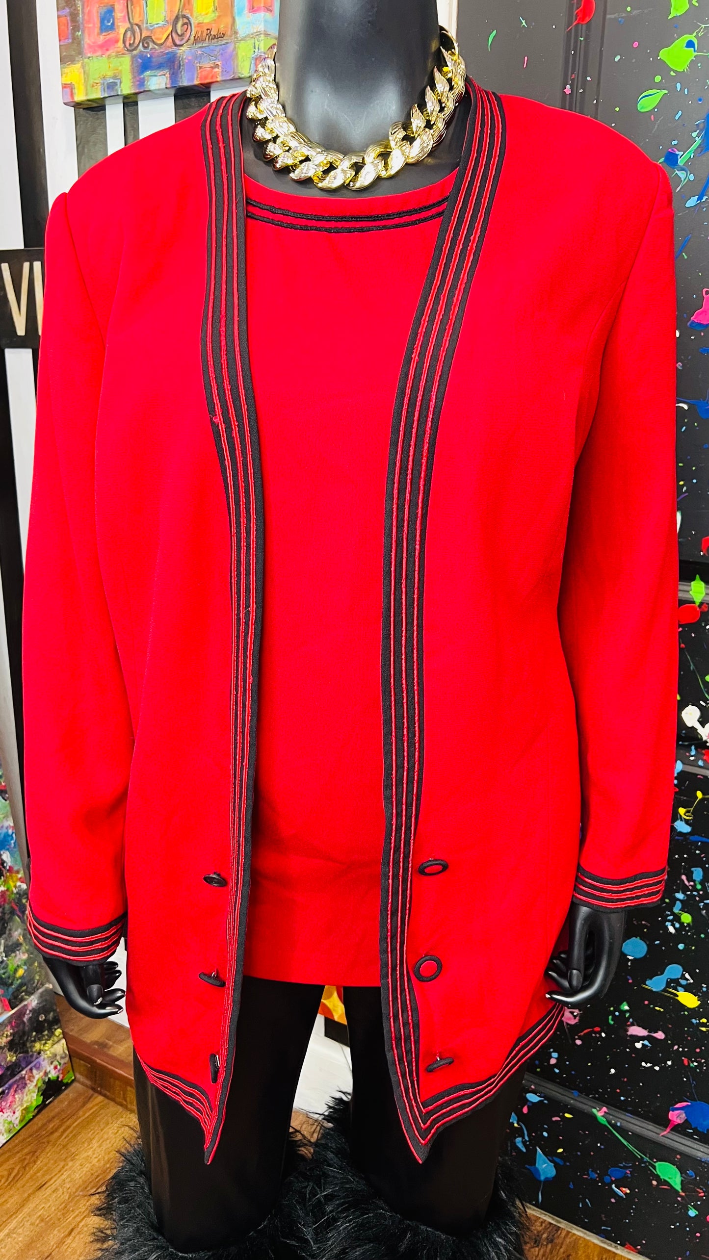 Vintage Red & Black 2 Piece Blouse & Blazer (24)