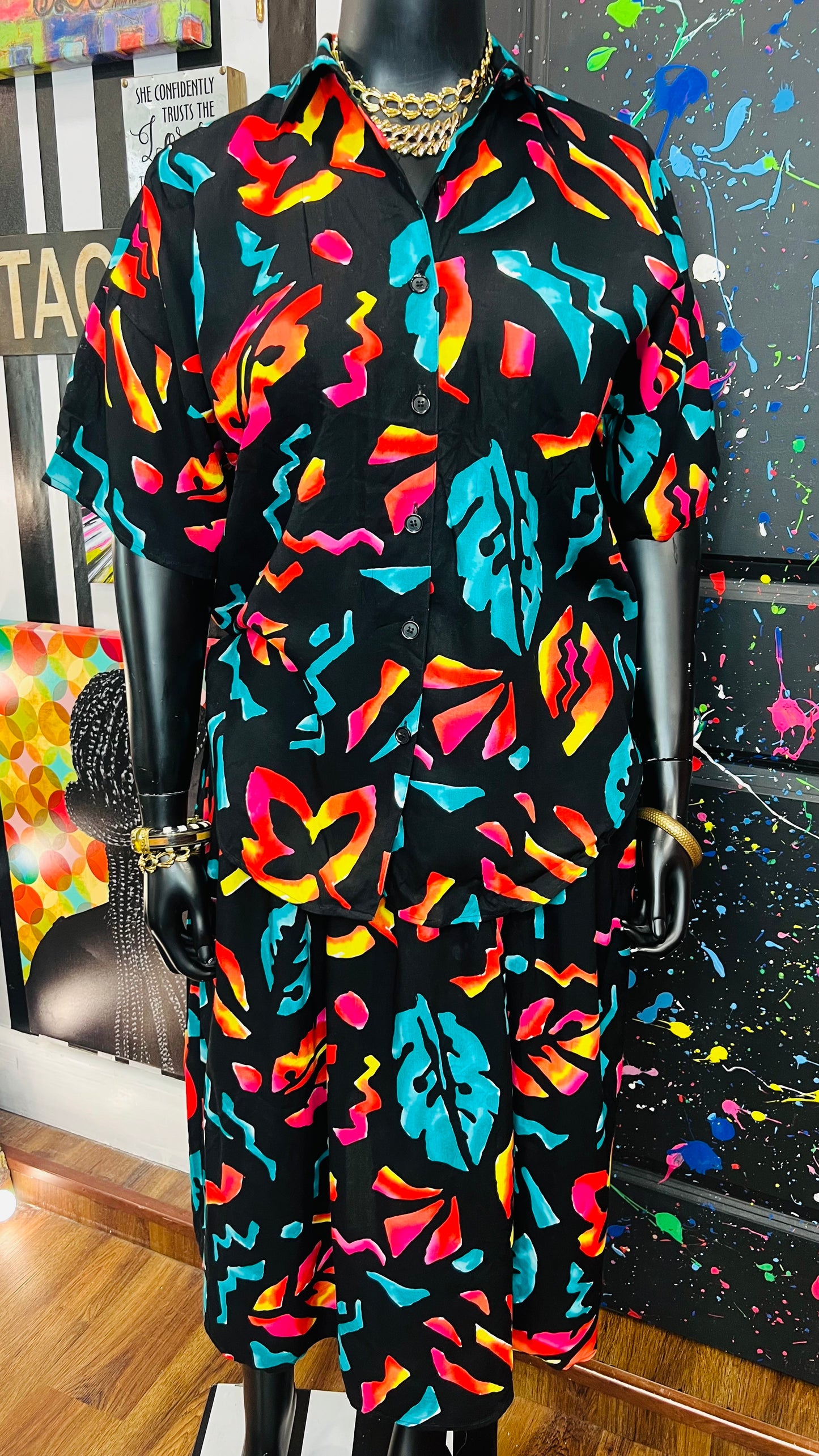 Vintage Abstract Rayon Skirt Set (16)