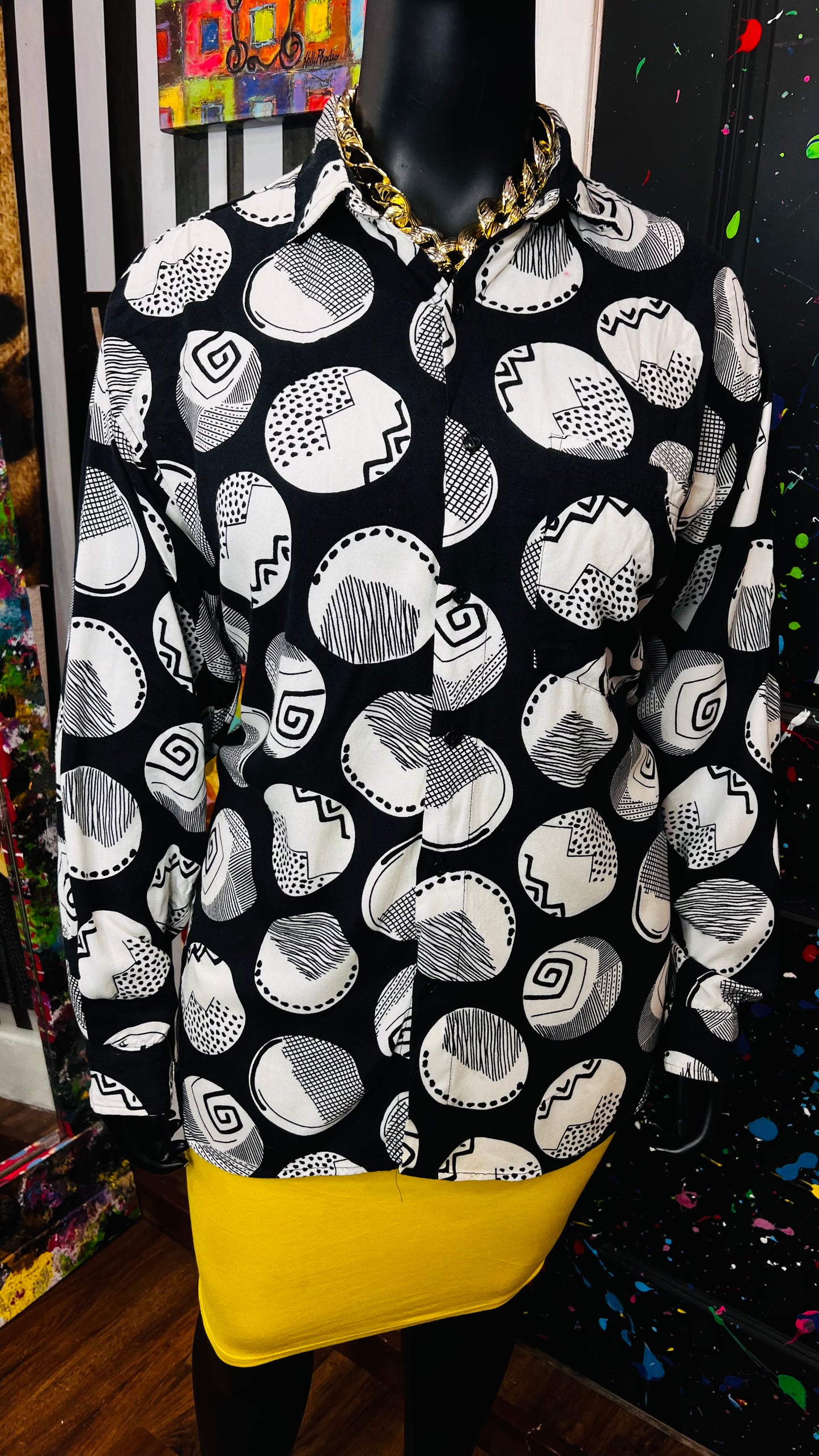 Vintage Black & White Circle Blouse (20)
