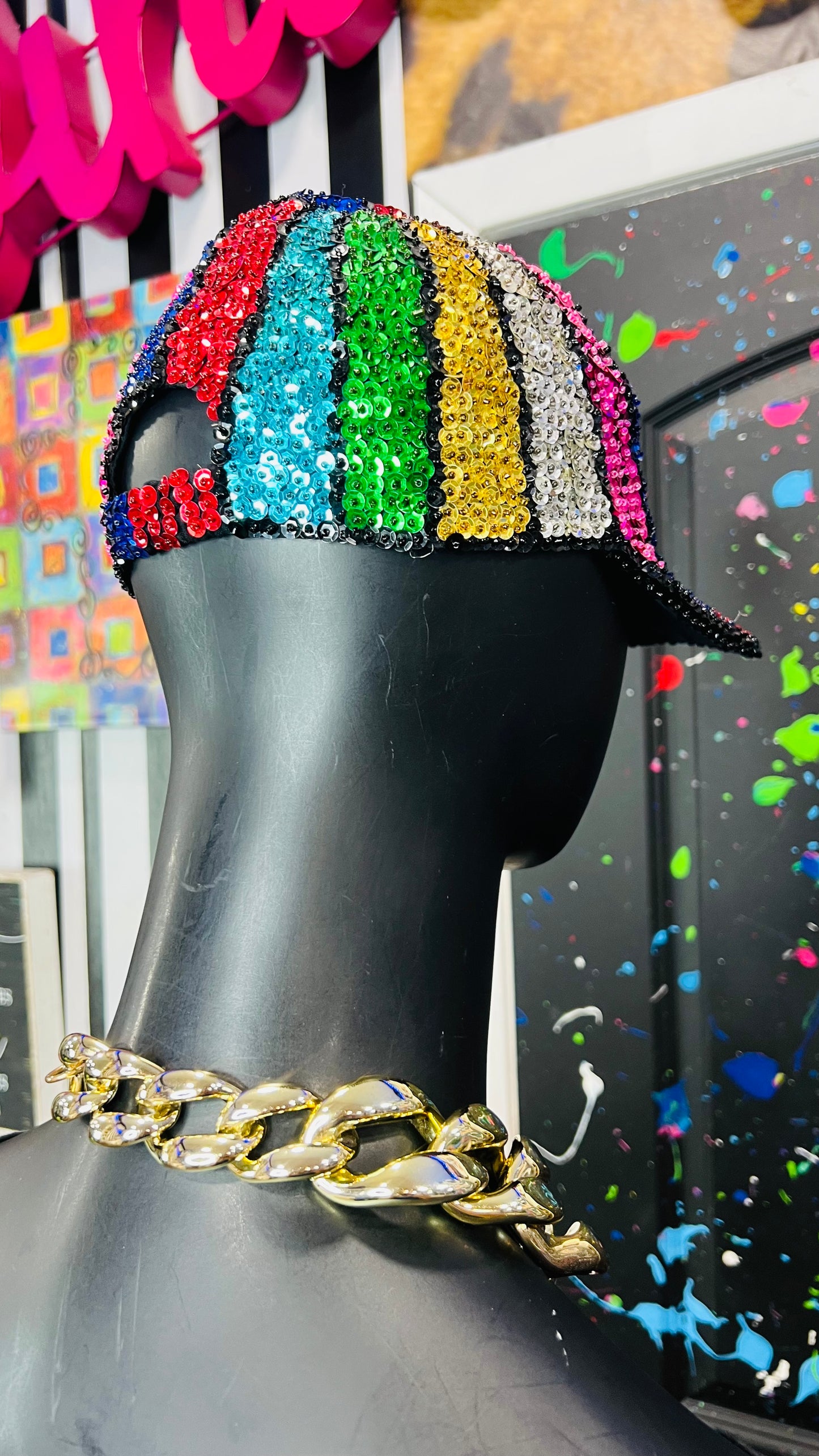 Vintage Rainbow Sequin Cap