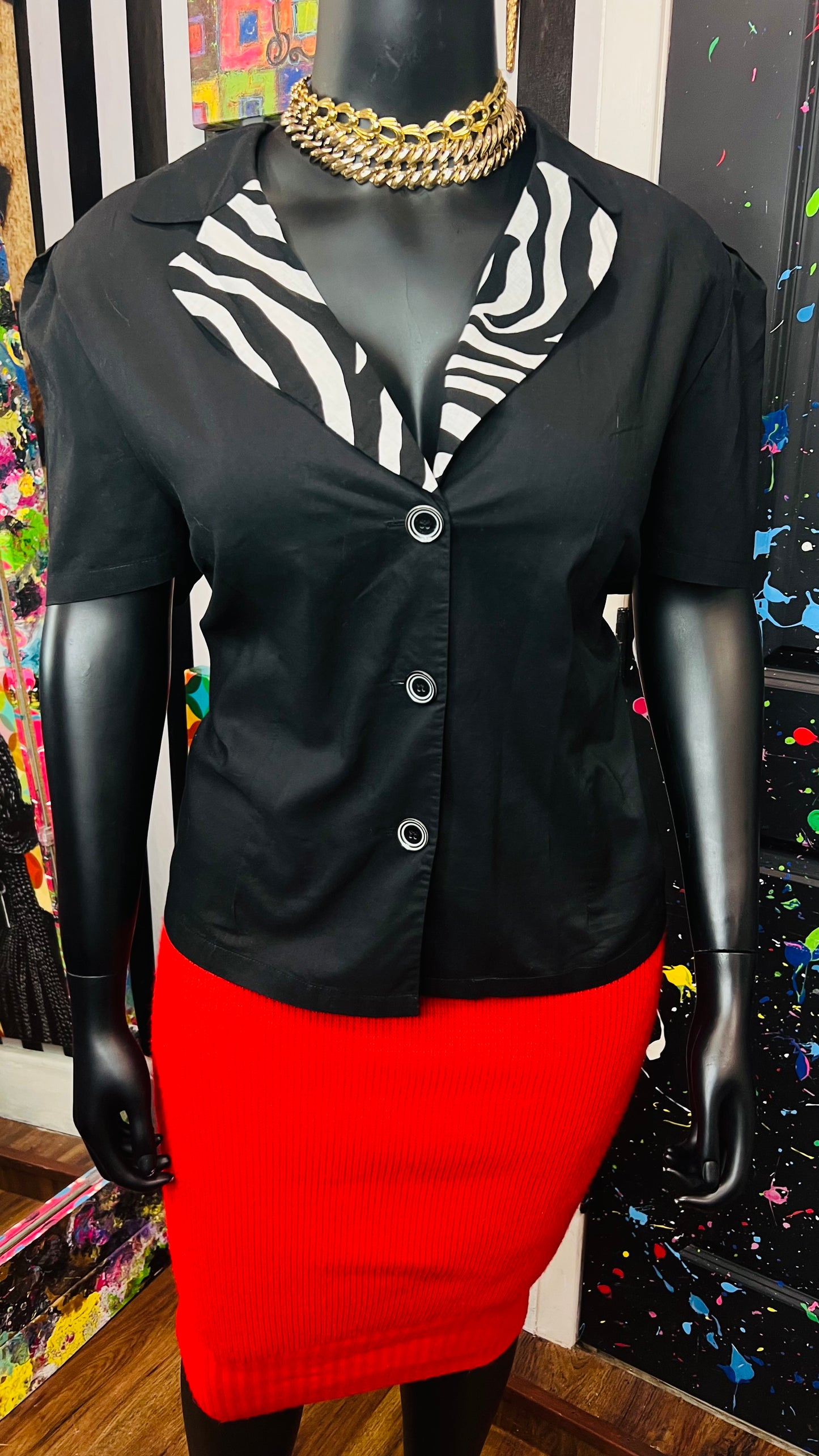 Vintage Zebra & Black Blazer Blouse (24W)
