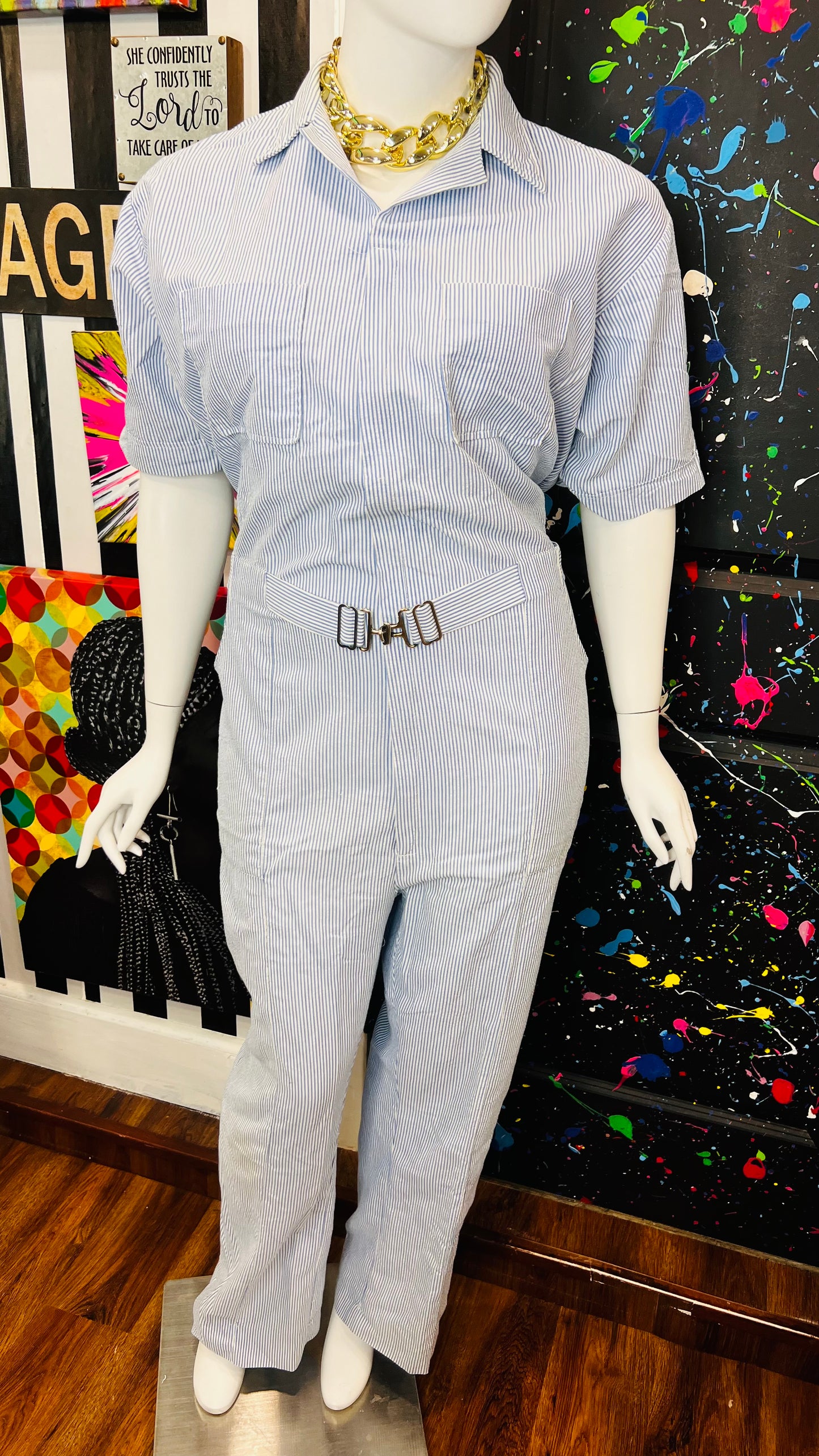 Vintage 60’s/70’s Blue & White Jumpsuit (20)