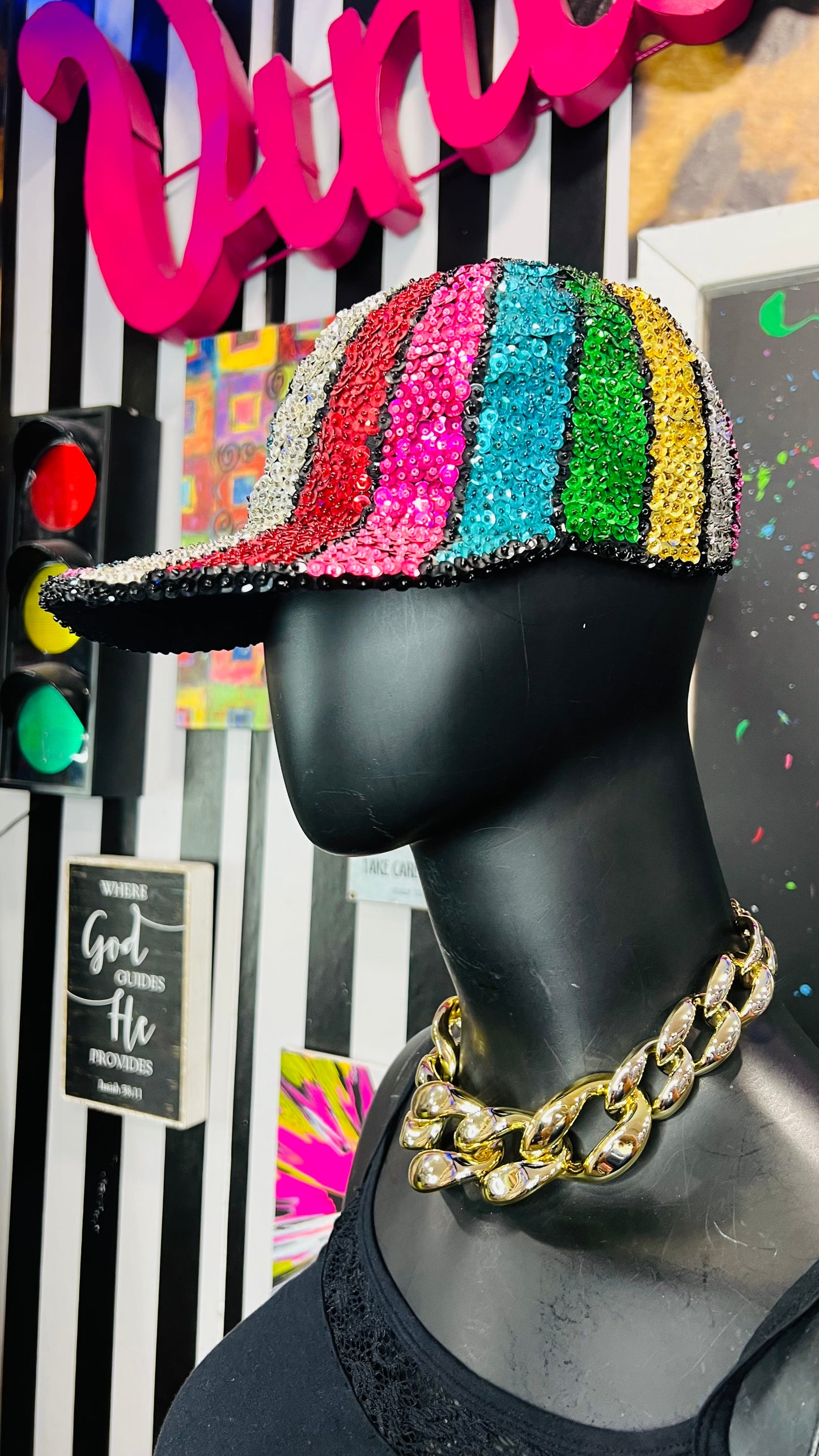 Vintage Rainbow Sequin Cap