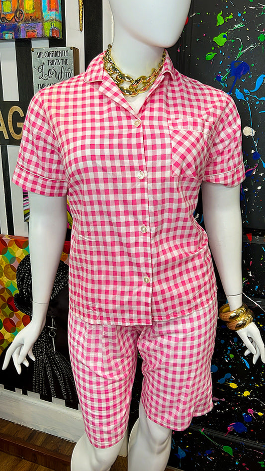 Vintage Pink & White Cotton Shorts Set (16)