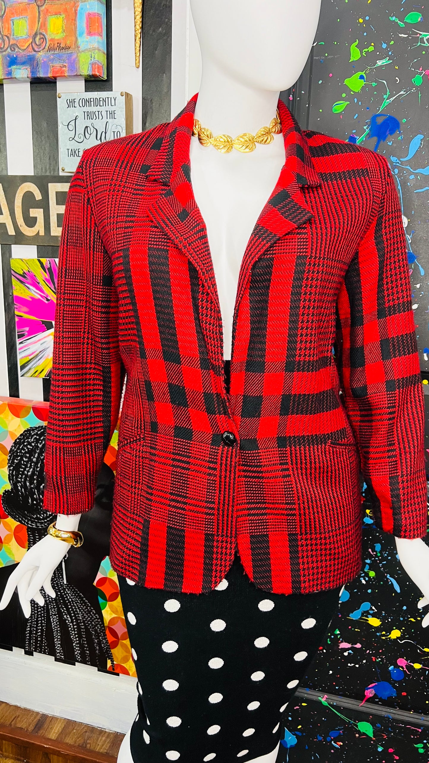 Vintage Red & Black Striped Blazer (16)