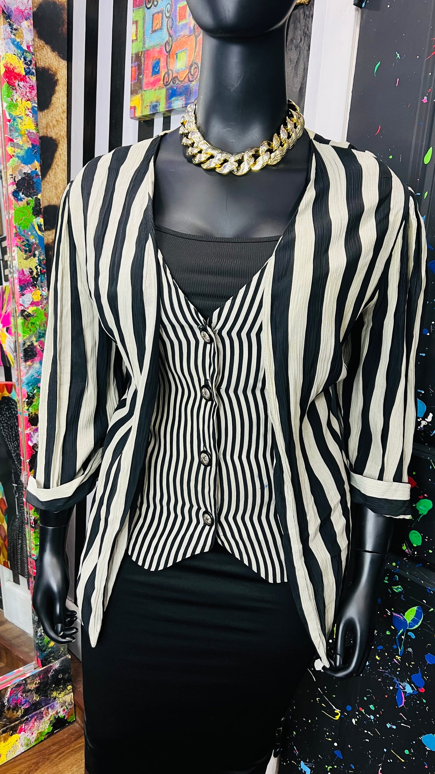 Vintage Striped Blouse w/ Built in Vest (20W)
