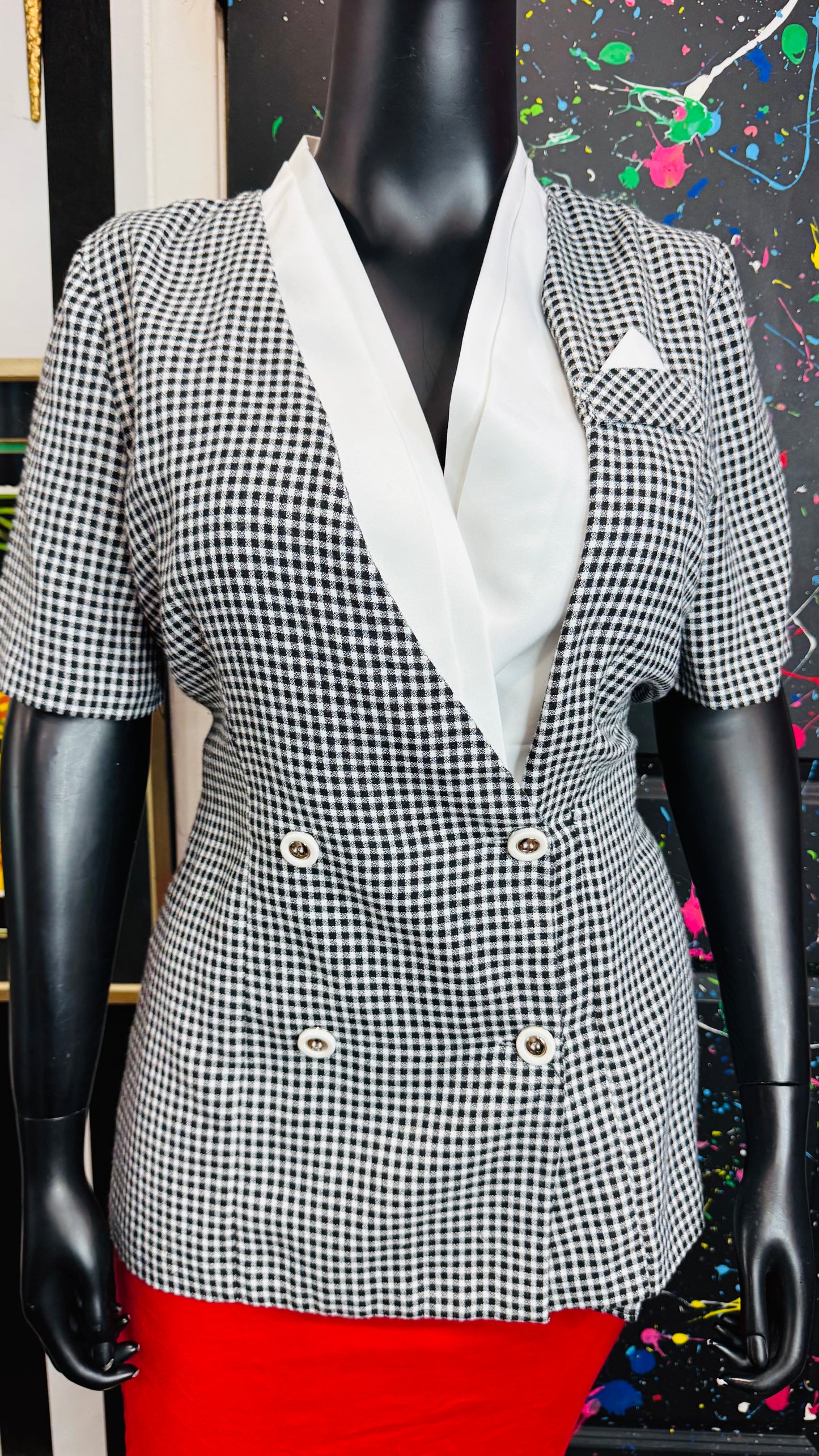 Vintage Black & White Houndstooth Blouse (18)