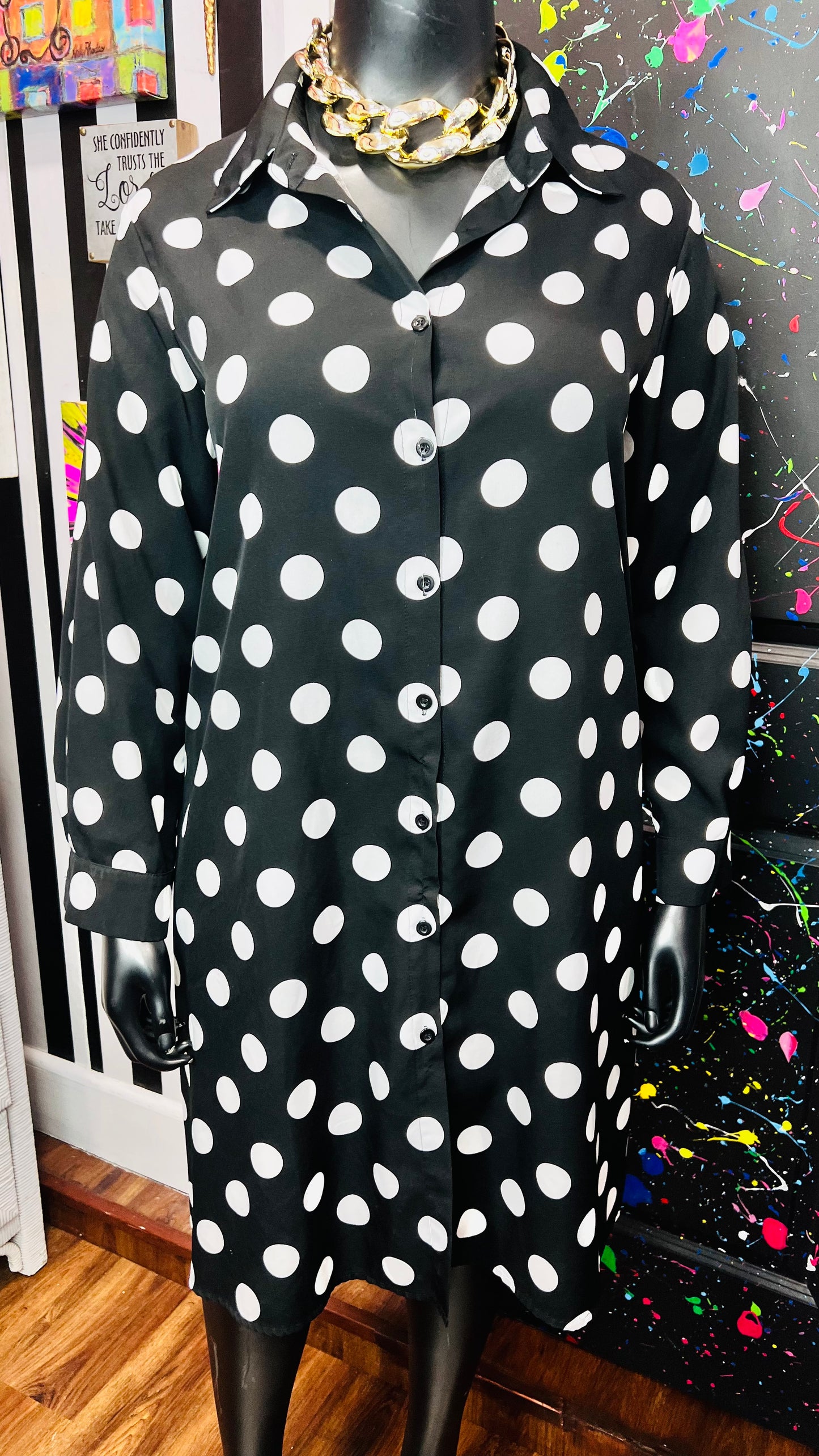 Vintage Black & White Polka Dot Dress (18)
