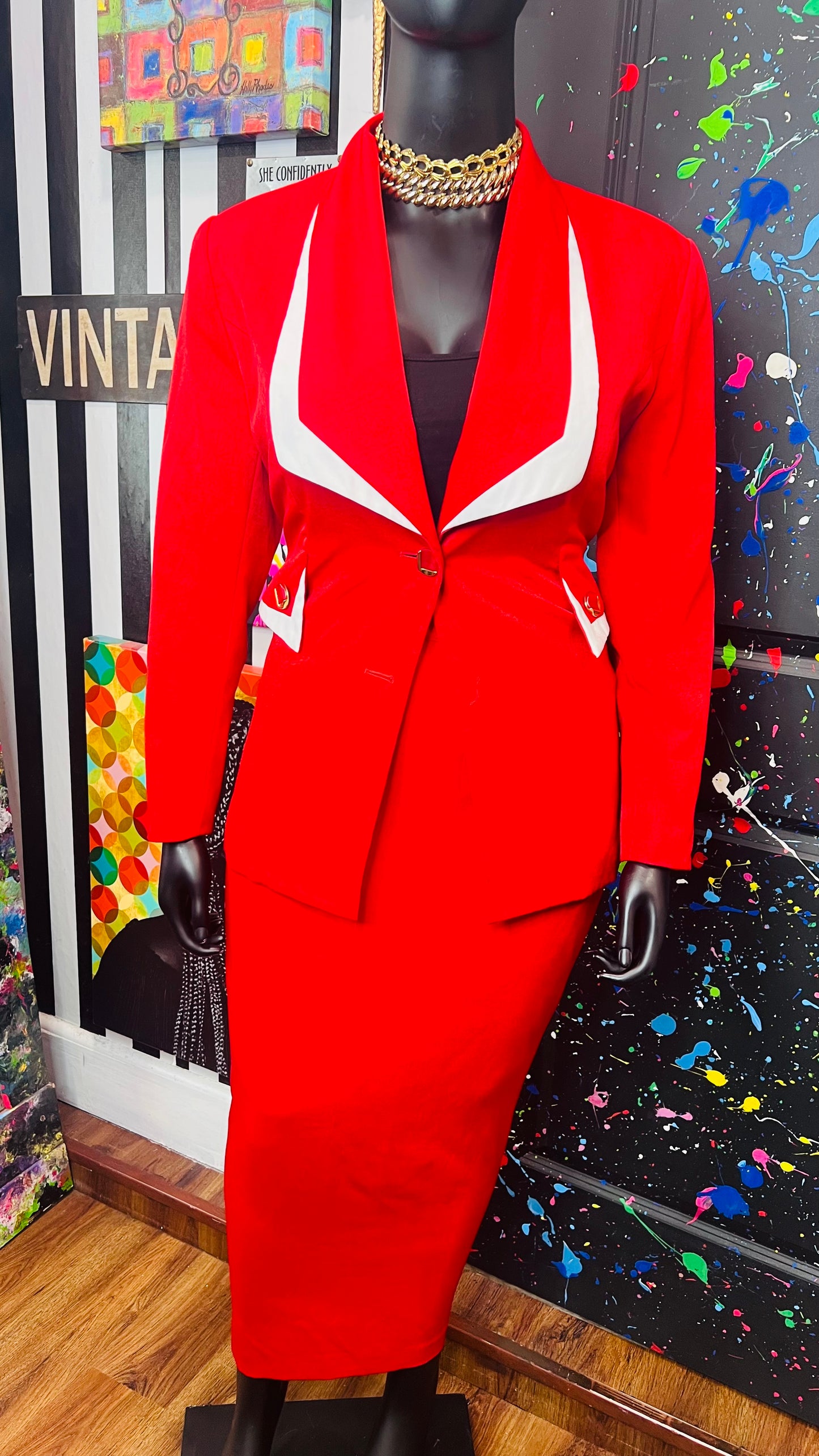 Vintage Red & White Skirt Suit (16)