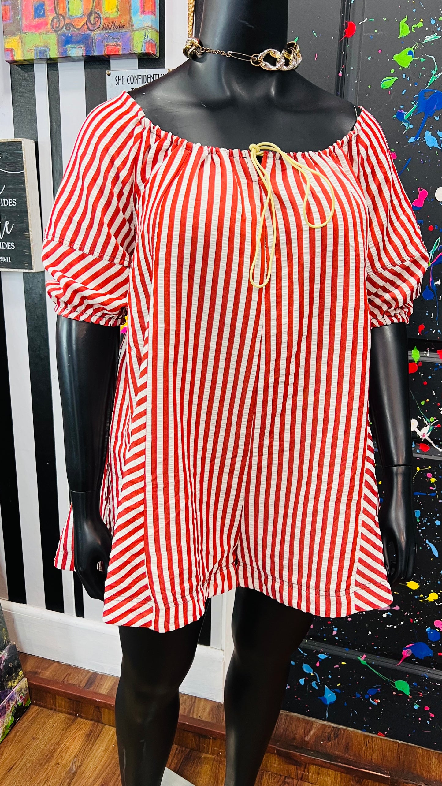 Vintage White & Red Striped Romper (12/14)